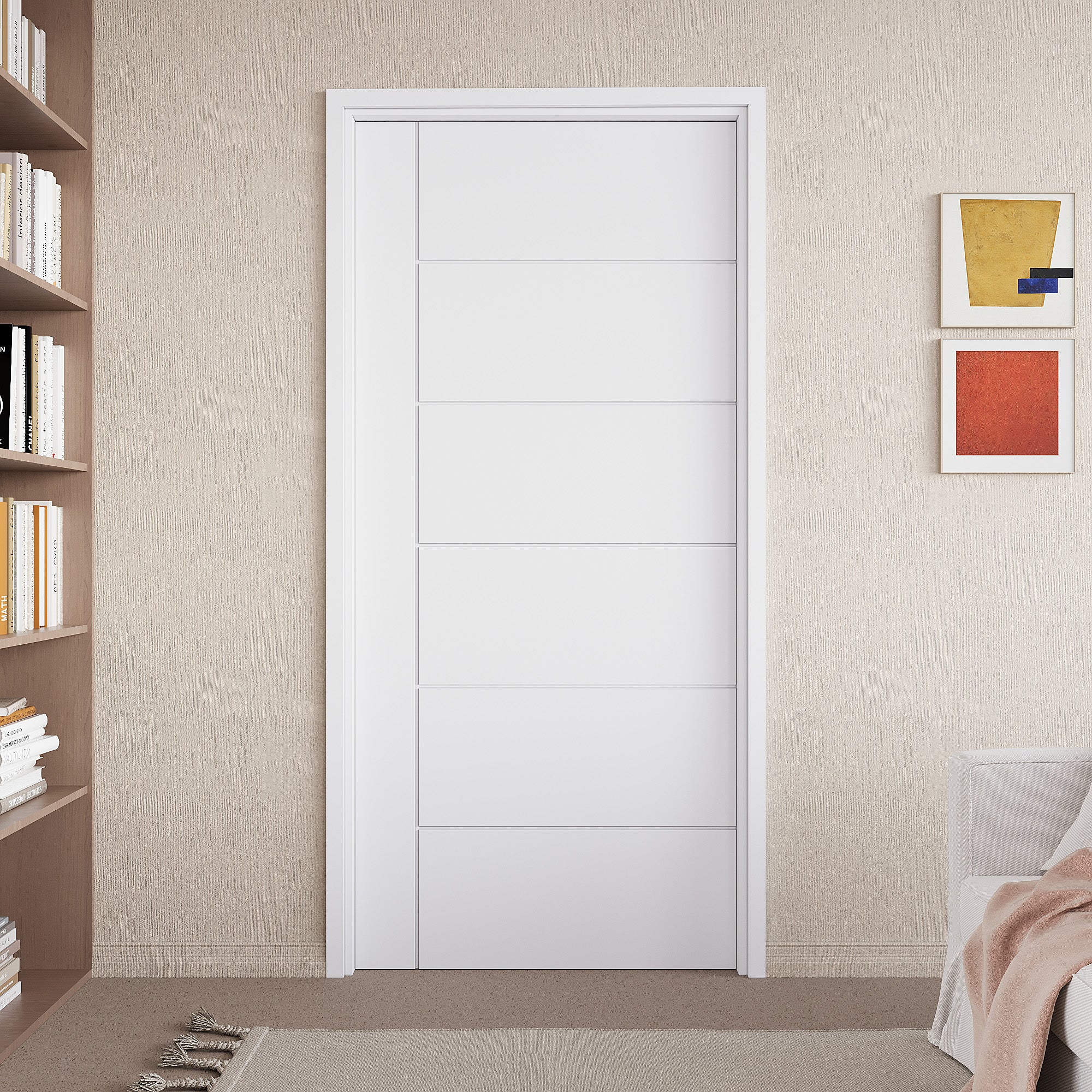 Ark Design Molded 6 Panel Modern Pocket Door with Hardware Kit & Soft Close & Frame, Solid Core MDF Wood & Paint-grade Finished, White