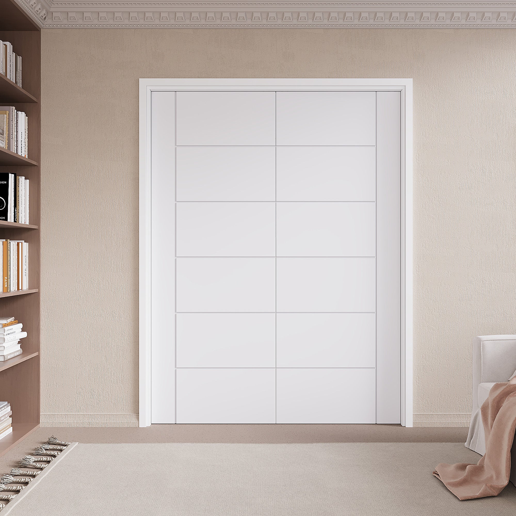 Ark Design Molded 6 Panel Modern Pocket Door with Hardware Kit & Soft Close & Frame, Solid Core MDF Wood & Paint-grade Finished, White