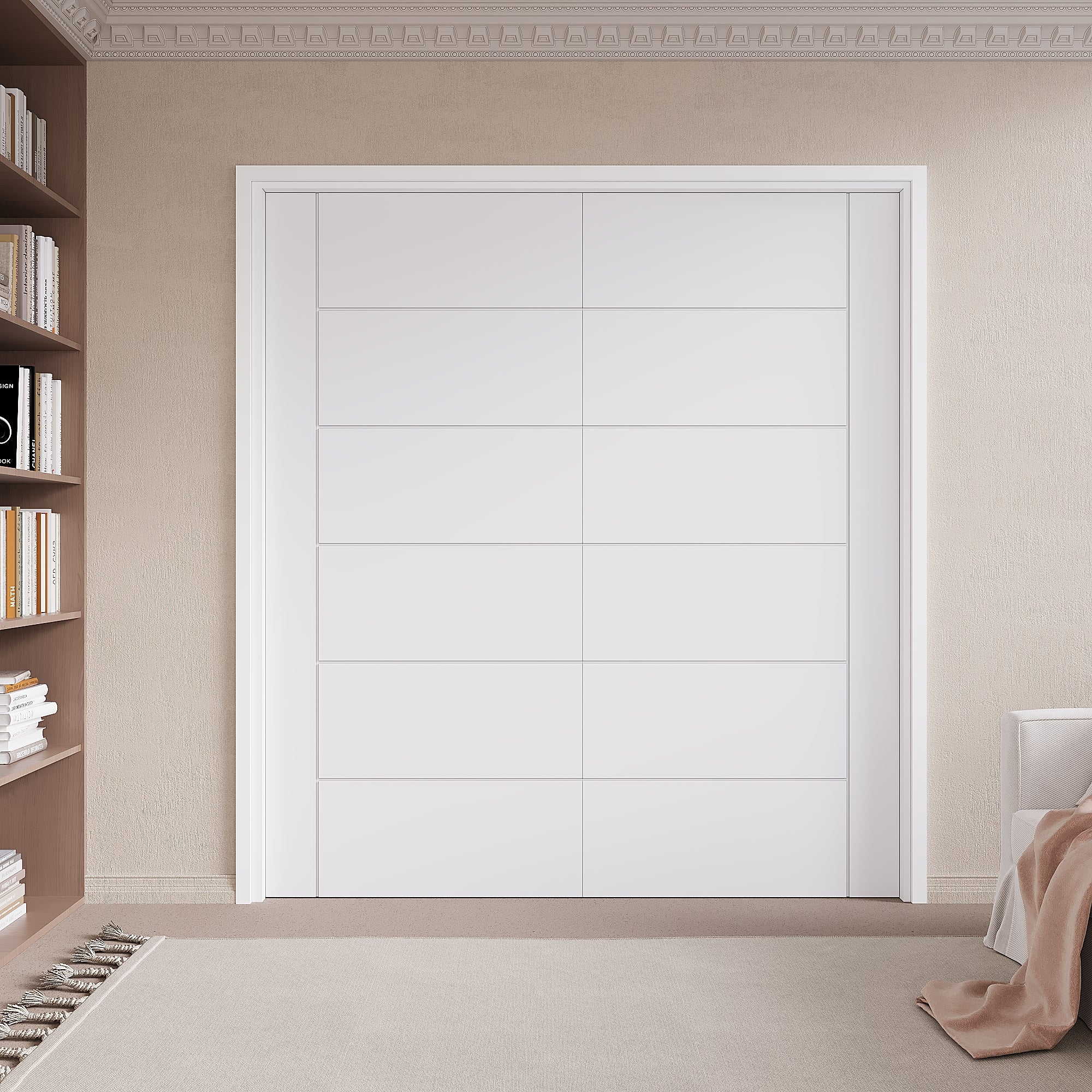 Ark Design Molded 6 Panel Modern Pocket Door with Hardware Kit & Soft Close & Frame, Solid Core MDF Wood & Paint-grade Finished, White