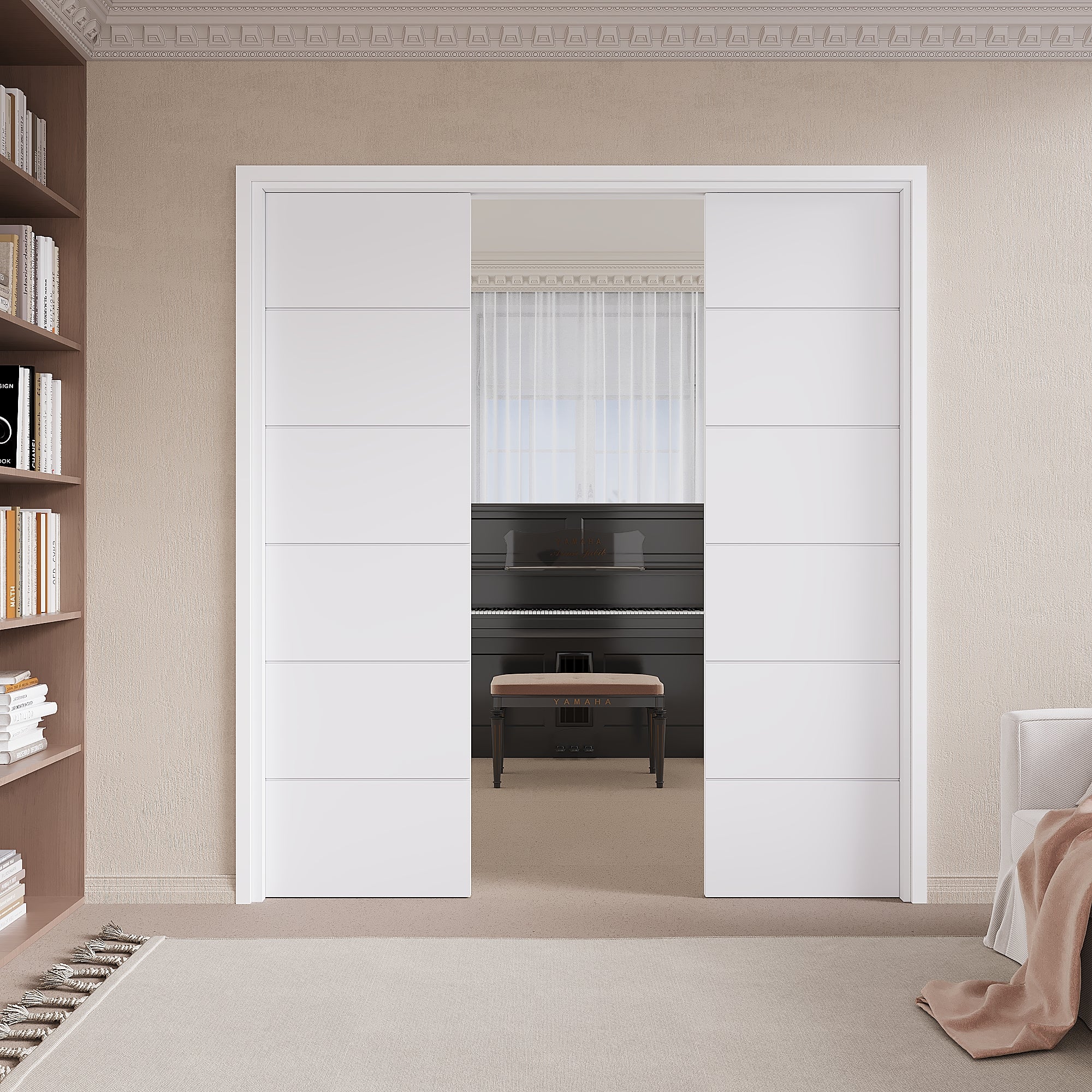 Ark Design Molded 6 Panel Modern Pocket Door with Hardware Kit & Soft Close & Frame, Solid Core MDF Wood & Paint-grade Finished, White