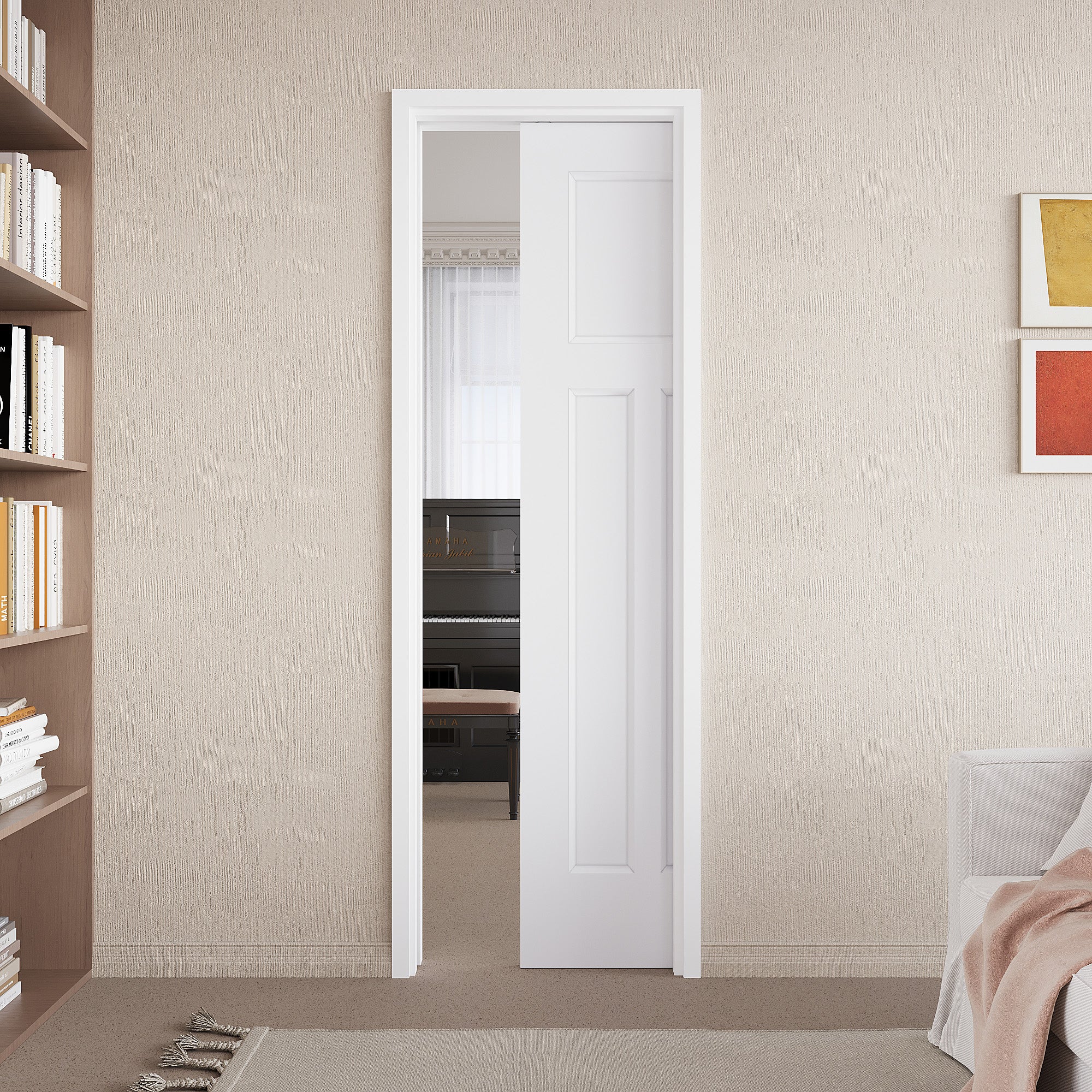 Ark Design Molded T Panel Pocket Door with Hardware Kit & Soft Close & Frame, Solid Core MDF Wood & Paint-grade Finished, White