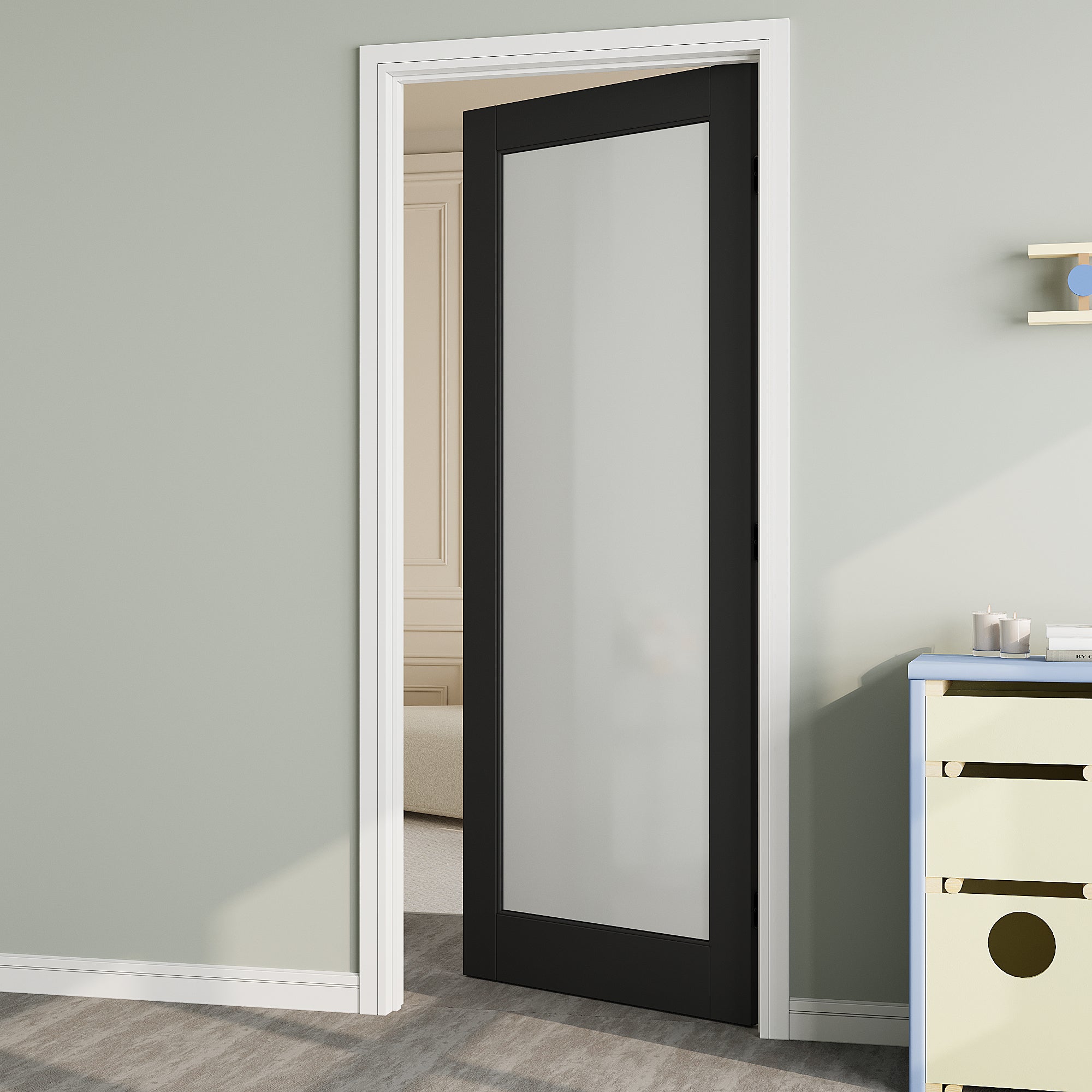 Ark Design Frosted Glass Door Slab with/without Prehung Kit, Black