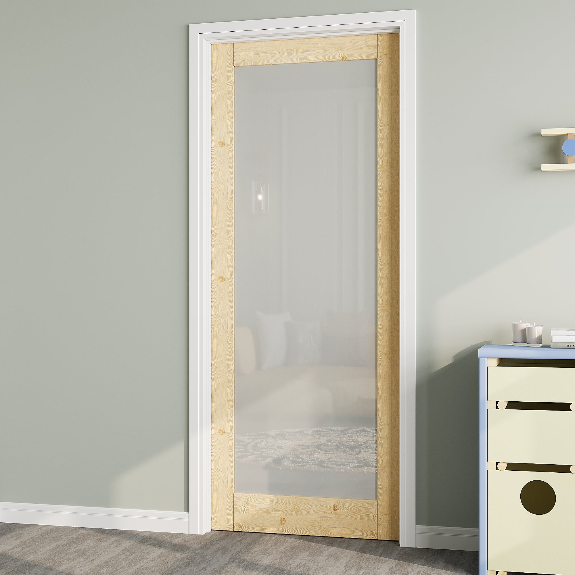 Ark Design 1 lite Forested Glass Door Slab with/without Prehung Kit, Solid Pine Wood & Unfinished