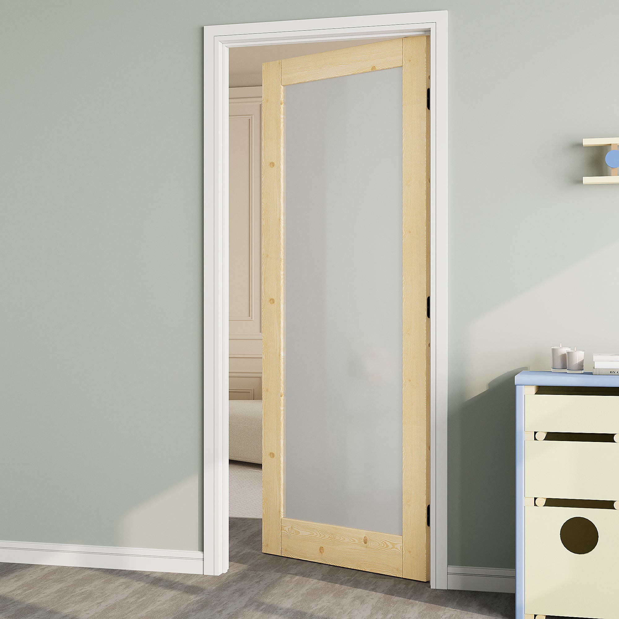 Ark Design 1 lite Forested Glass Door Slab with/without Prehung Kit, Solid Pine Wood & Unfinished