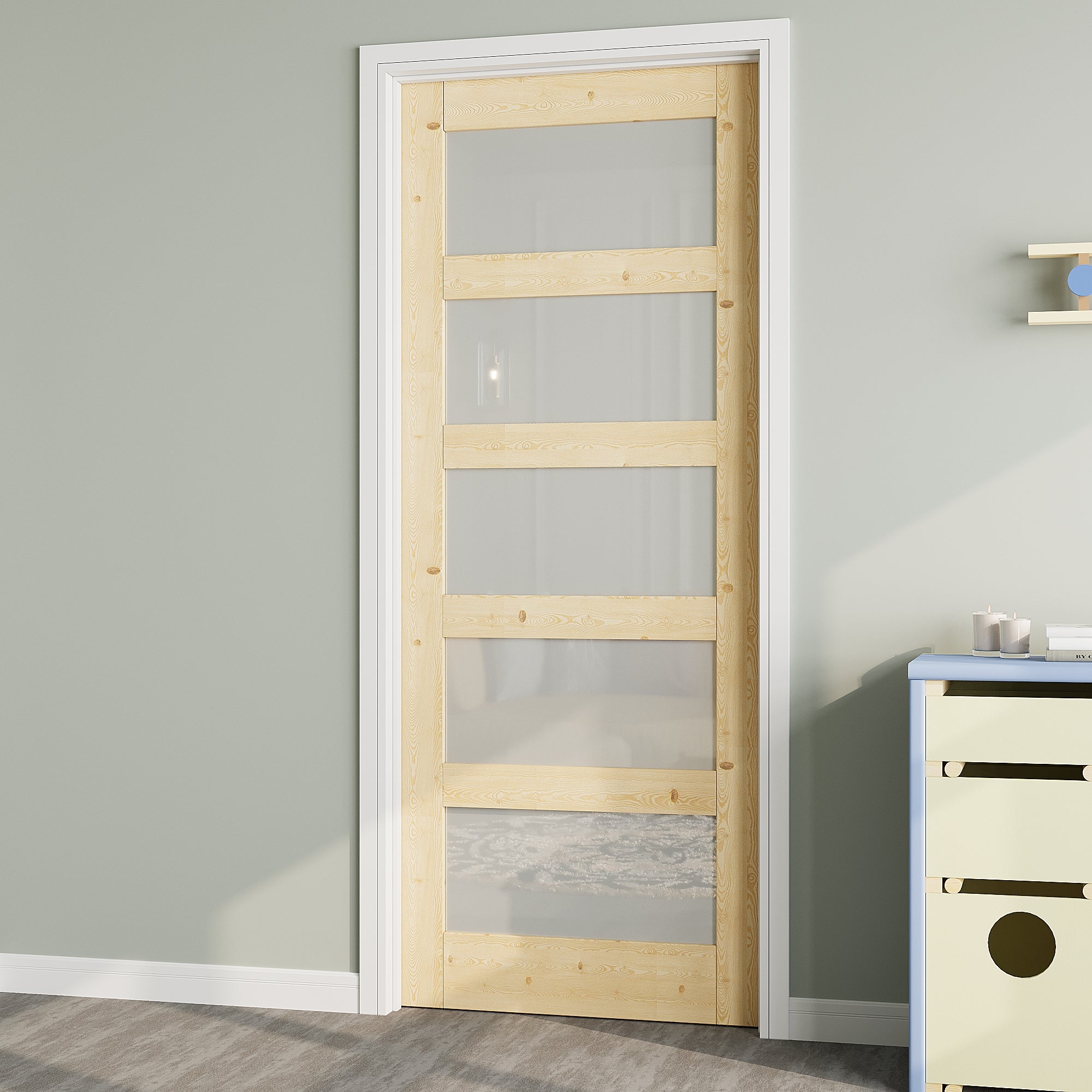 Ark Design 5 Lite Frosted Glass Door Slab with/without Prehung Kit, Solid Pine Wood & Unfinished