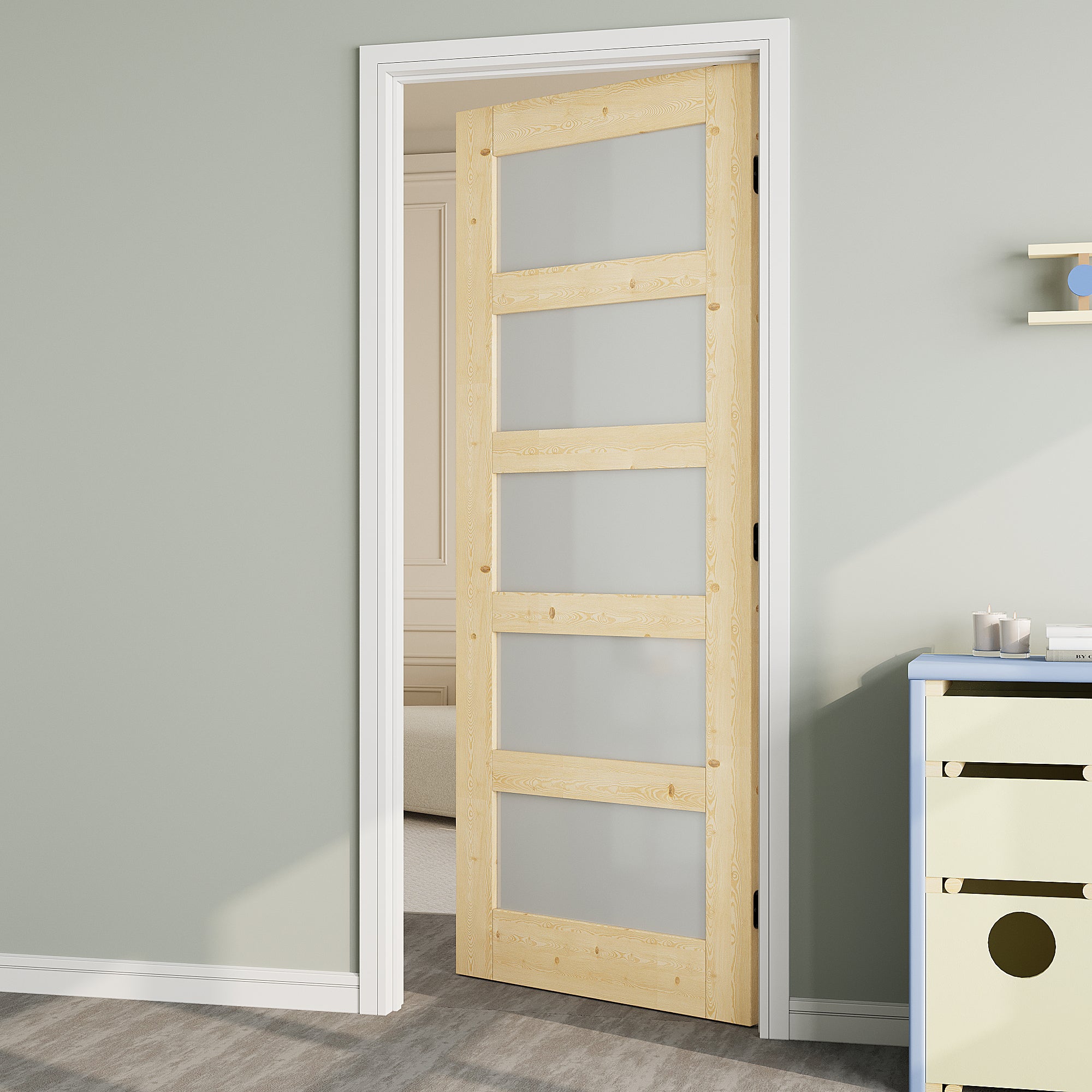 Ark Design 5 Lite Frosted Glass Door Slab with/without Prehung Kit, Solid Pine Wood & Unfinished