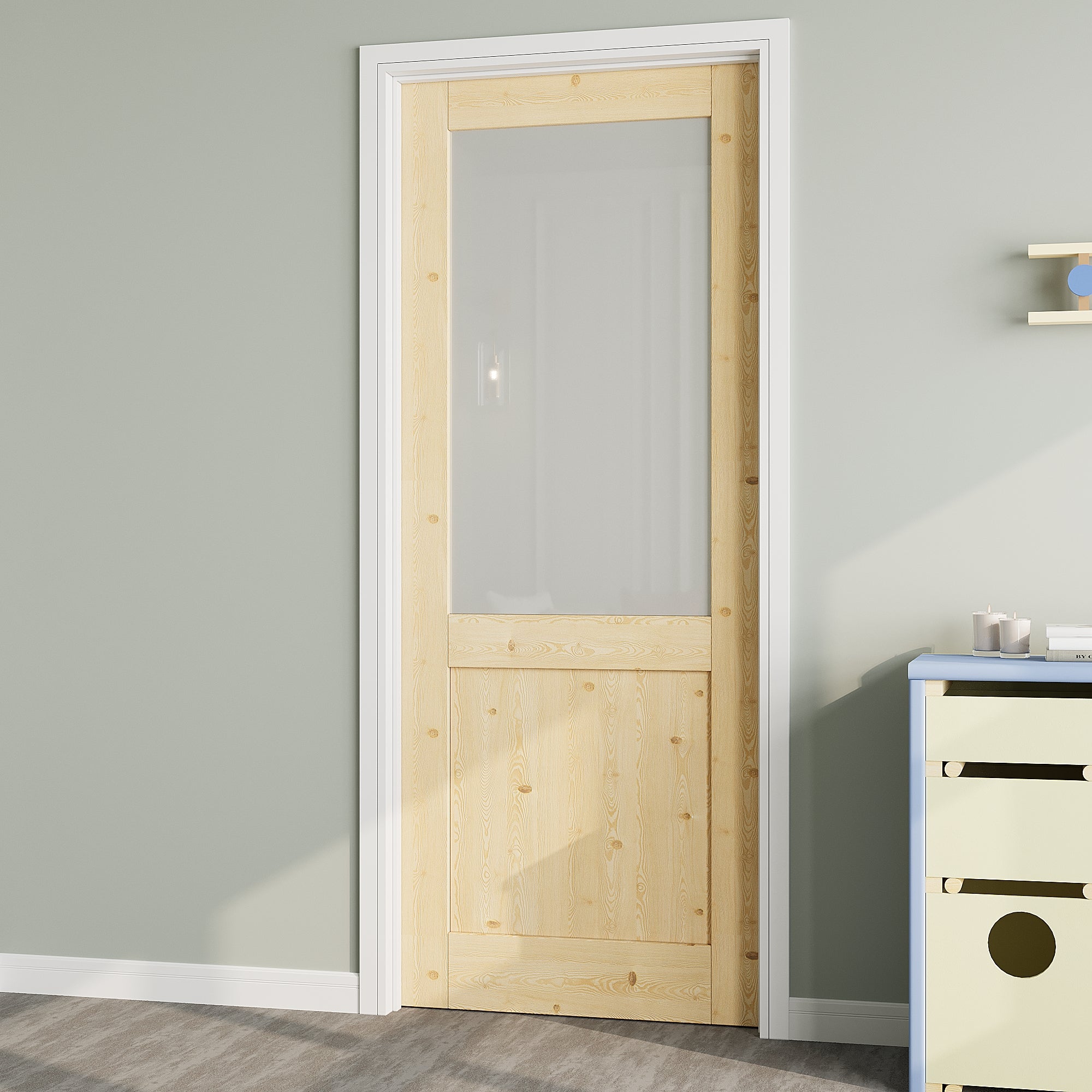 Ark Design Half-Lite Frosted Glass Door Slab with/without Prehung Kit, Solid Pine Wood & Unfinished