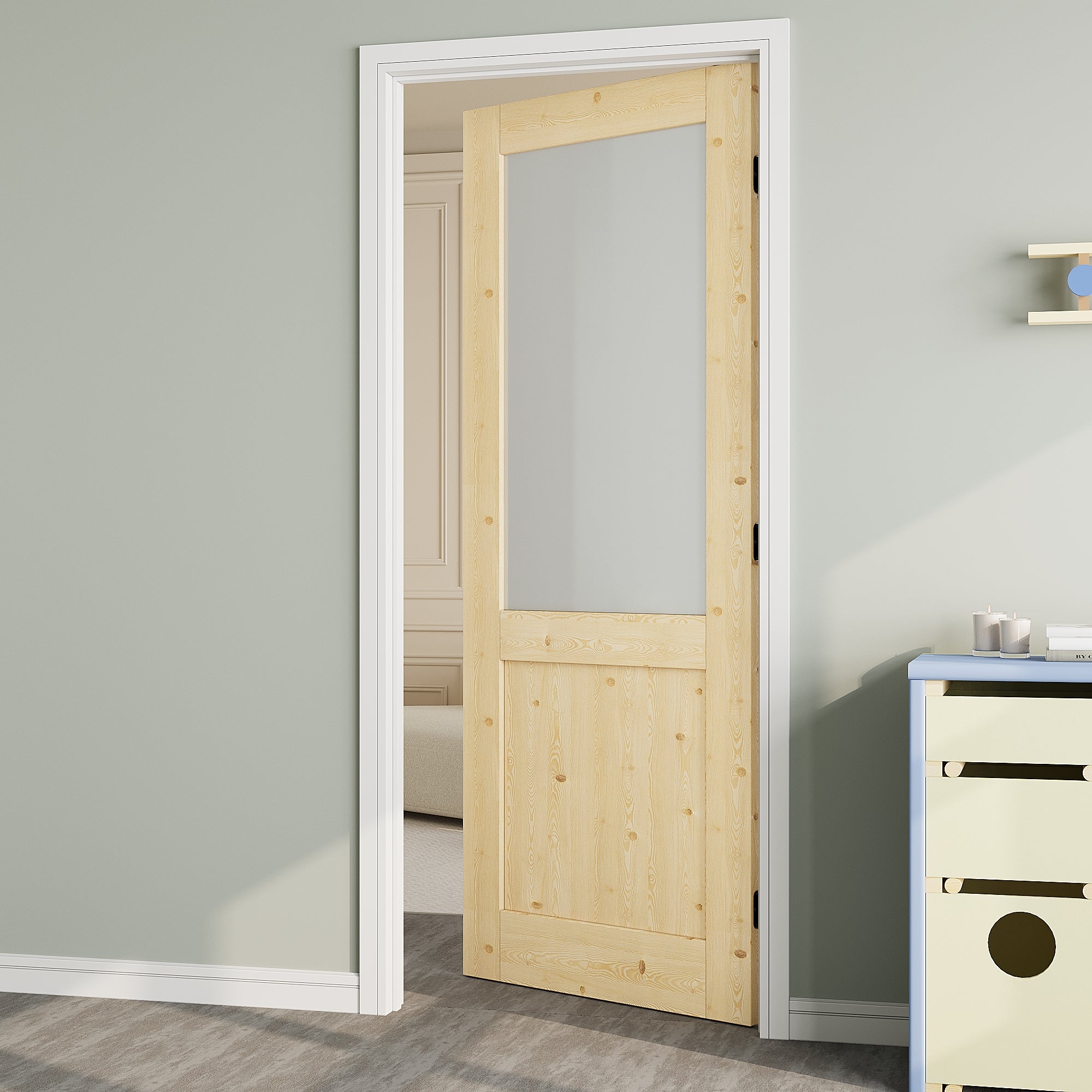 Ark Design Half-Lite Frosted Glass Door Slab with/without Prehung Kit, Solid Pine Wood & Unfinished