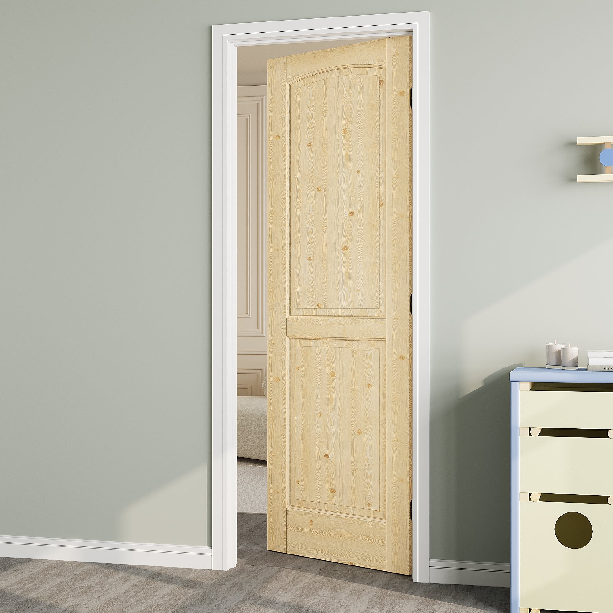 Ark Design 2-Panel Arch Top Solid Core Unfinished Pine Wood Door Slab, with/without Prehung Kit