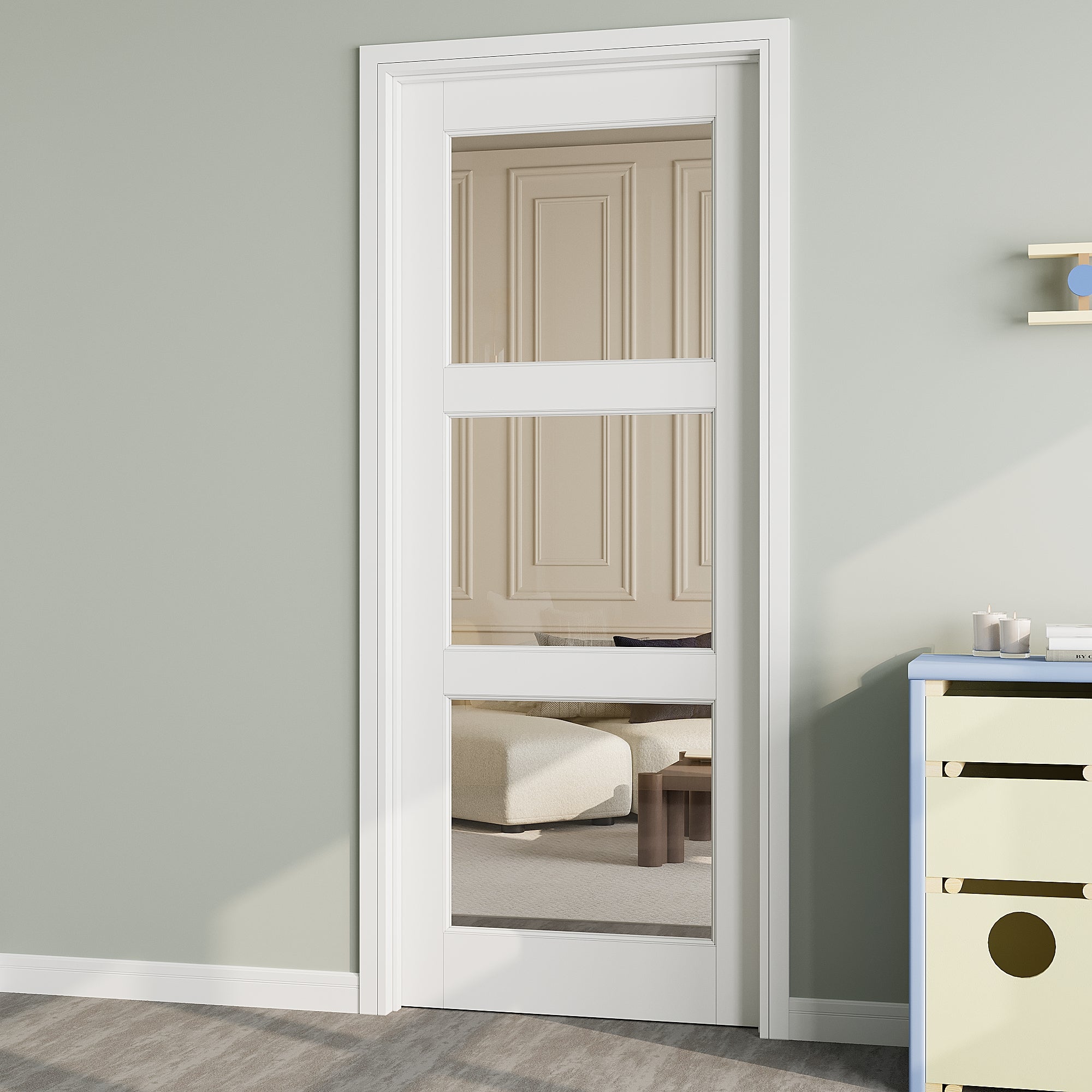 Ark Design 3-Lite Clear Glass Door Slab Prefinished & Paintable Surface, with/without Prehung Kit, White