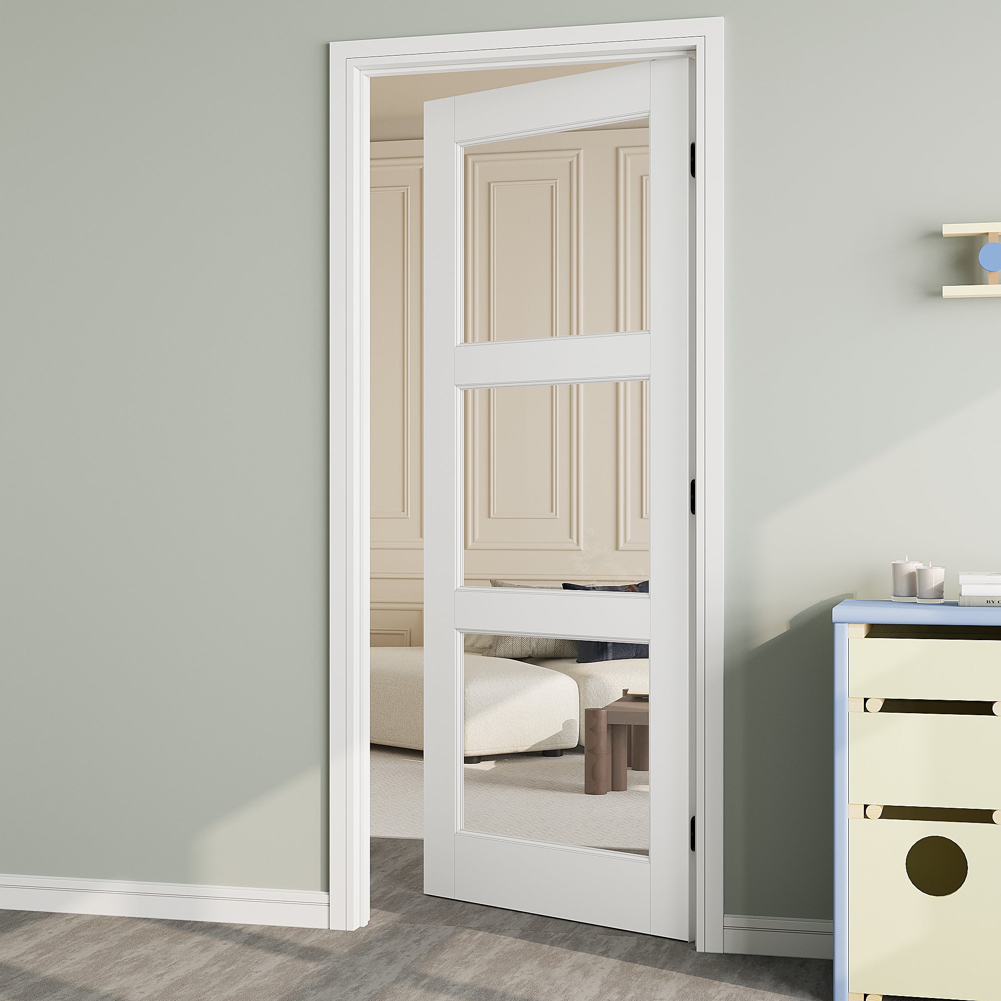 Ark Design 3-Lite Clear Glass Door Slab Prefinished & Paintable Surface, with/without Prehung Kit, White