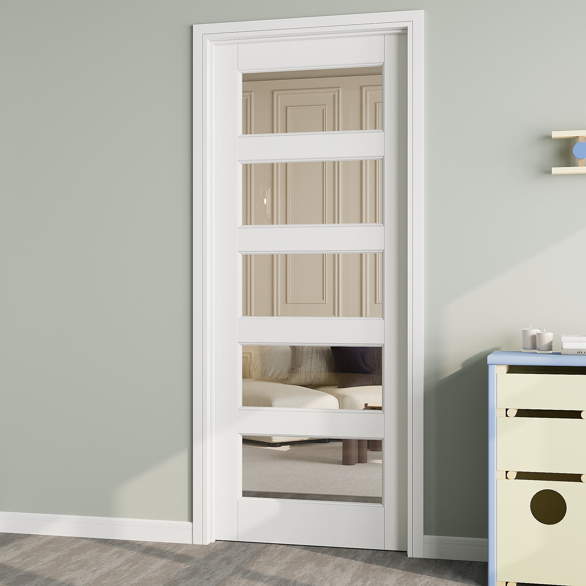 Ark Design 5-Lite Clear Glass Door Slab Prefinished & Paintable Surface, with/without Prehung Kit, White