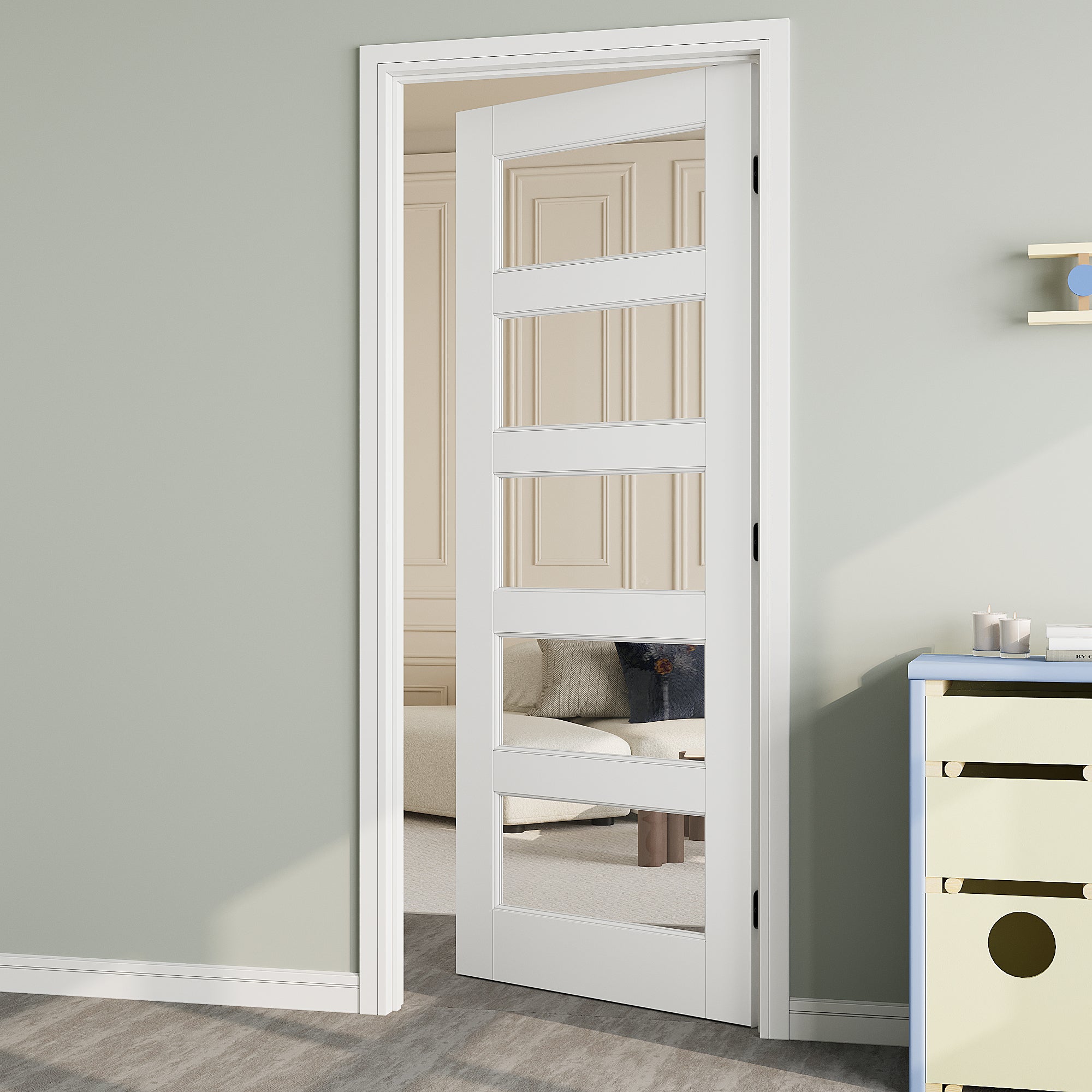 Ark Design 5-Lite Clear Glass Door Slab Prefinished & Paintable Surface, with/without Prehung Kit, White