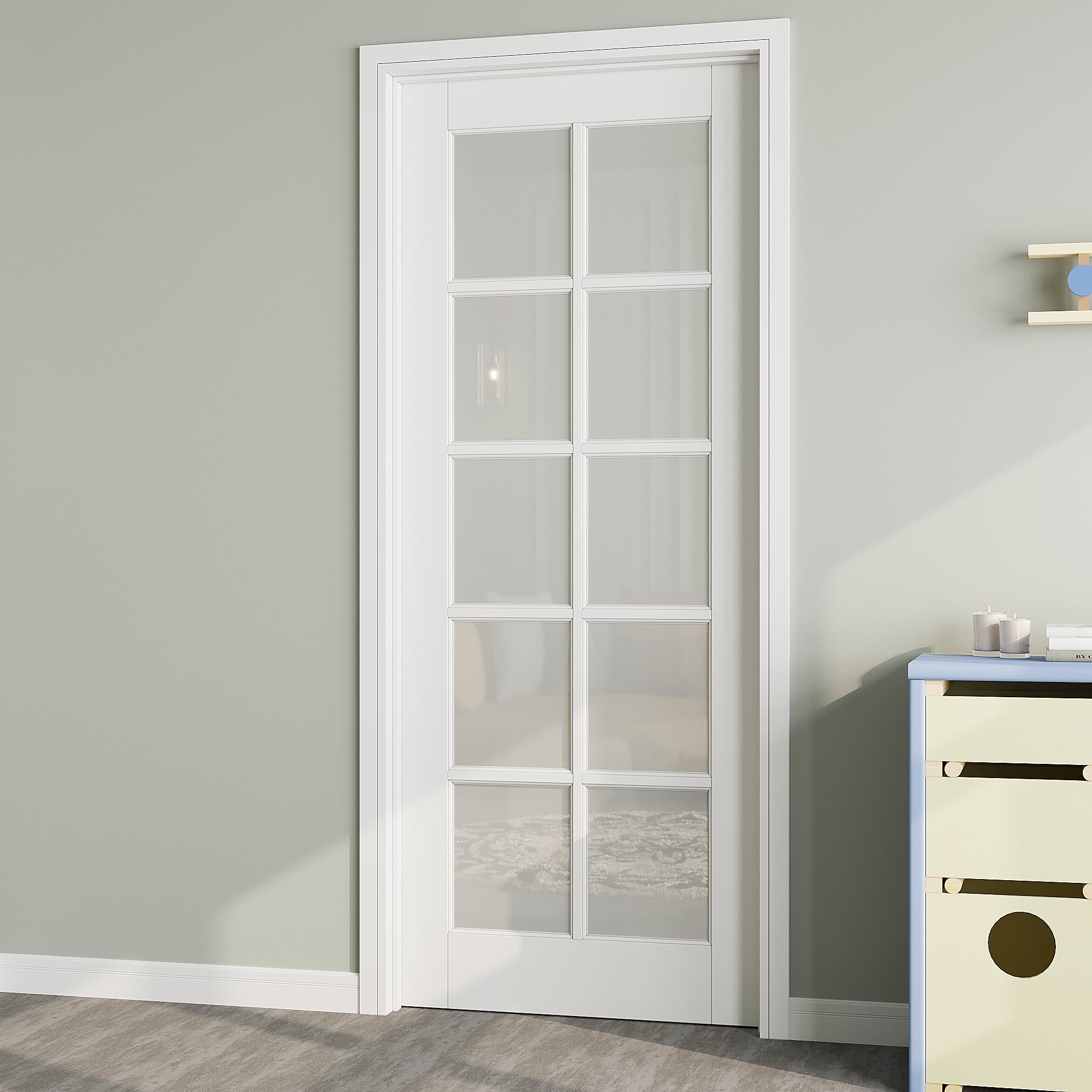 Ark Design 10-Lite Frosted Glass Door Slab with/without Prehung Kit, White