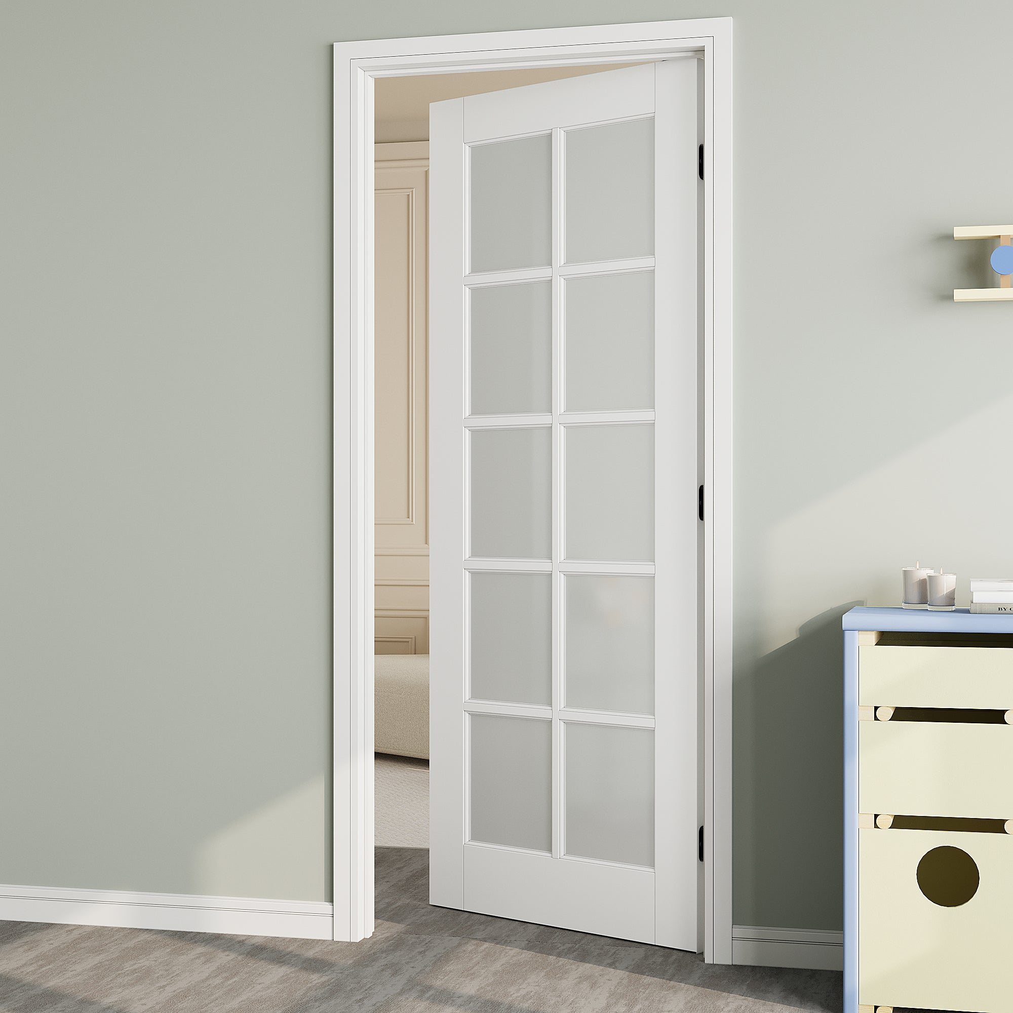 Ark Design 10-Lite Frosted Glass Door Slab with/without Prehung Kit, White