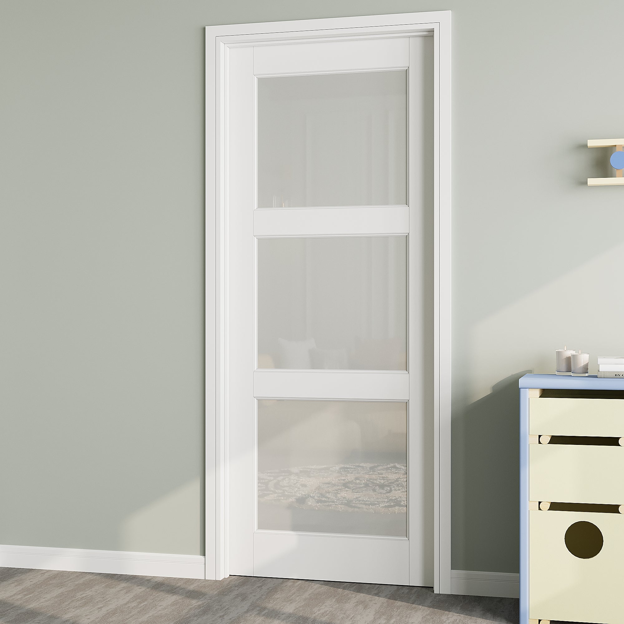 Ark Design 3-Lite Frosted Glass Door Slab with/without Prehung Kit, White