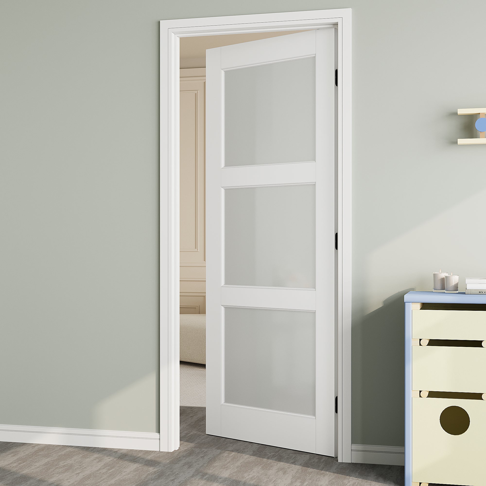 Ark Design 3-Lite Frosted Glass Door Slab with/without Prehung Kit, White