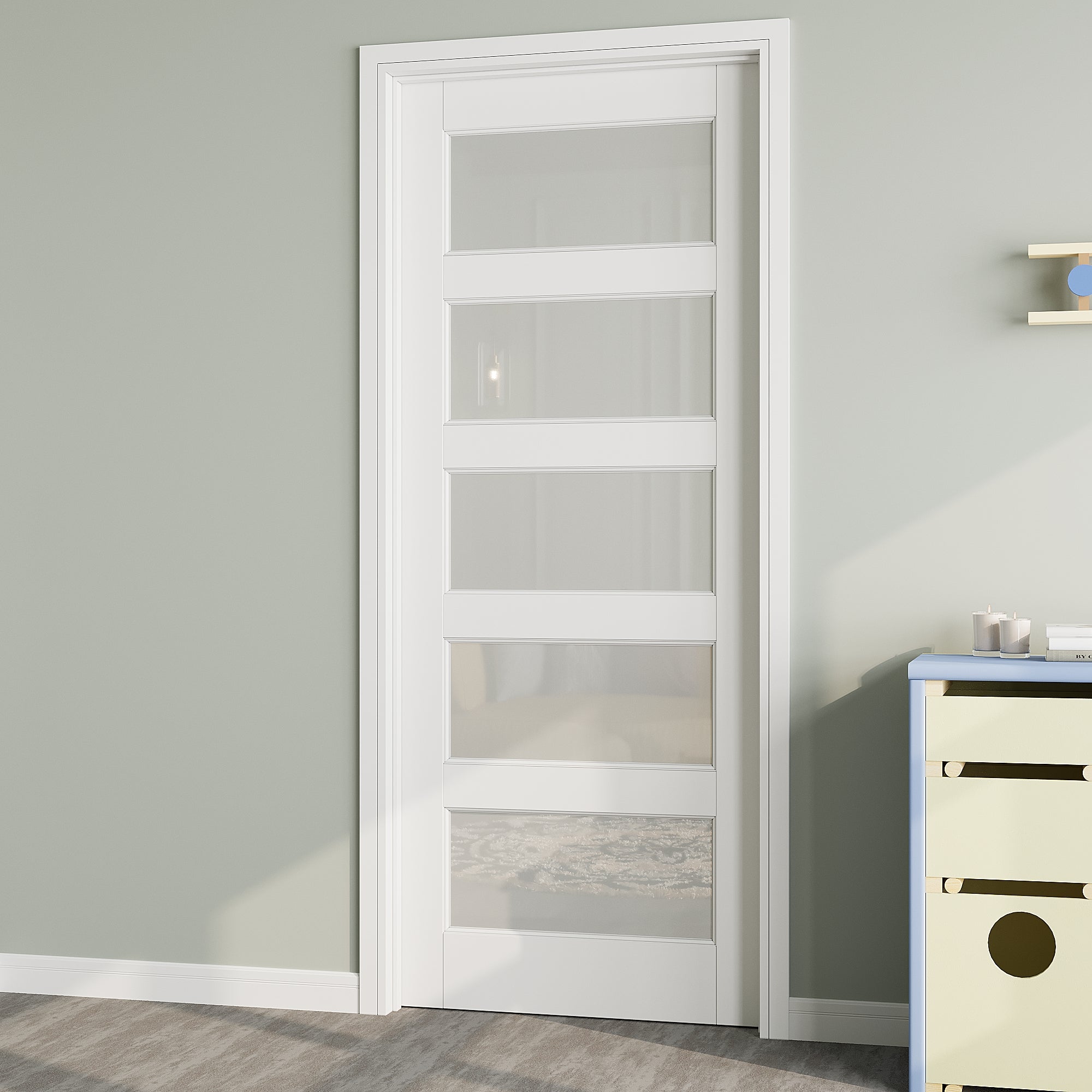 Ark Design 5-Lite Frosted Glass Door Slab with/without Prehung Kit, White