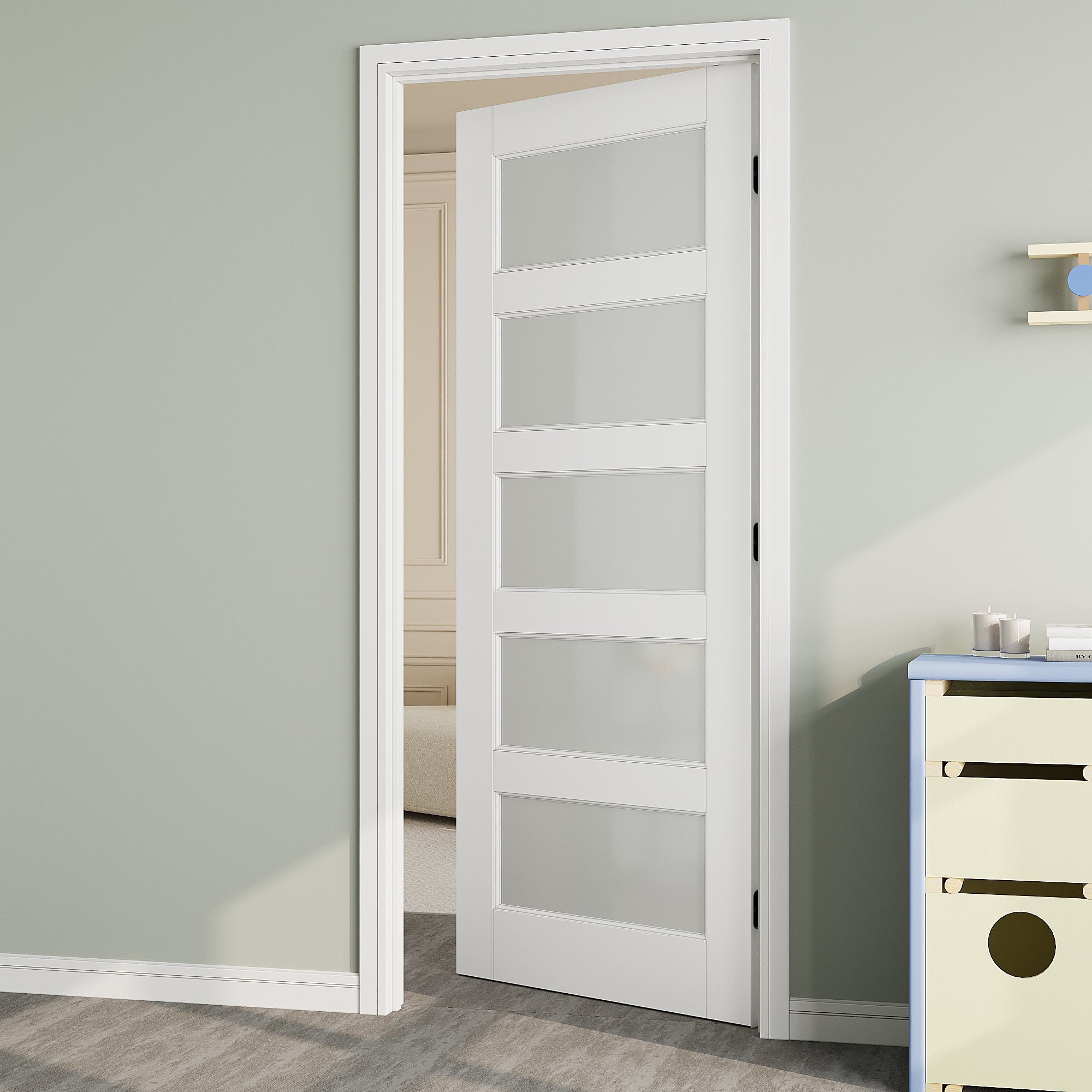 Ark Design 5-Lite Frosted Glass Door Slab with/without Prehung Kit, White