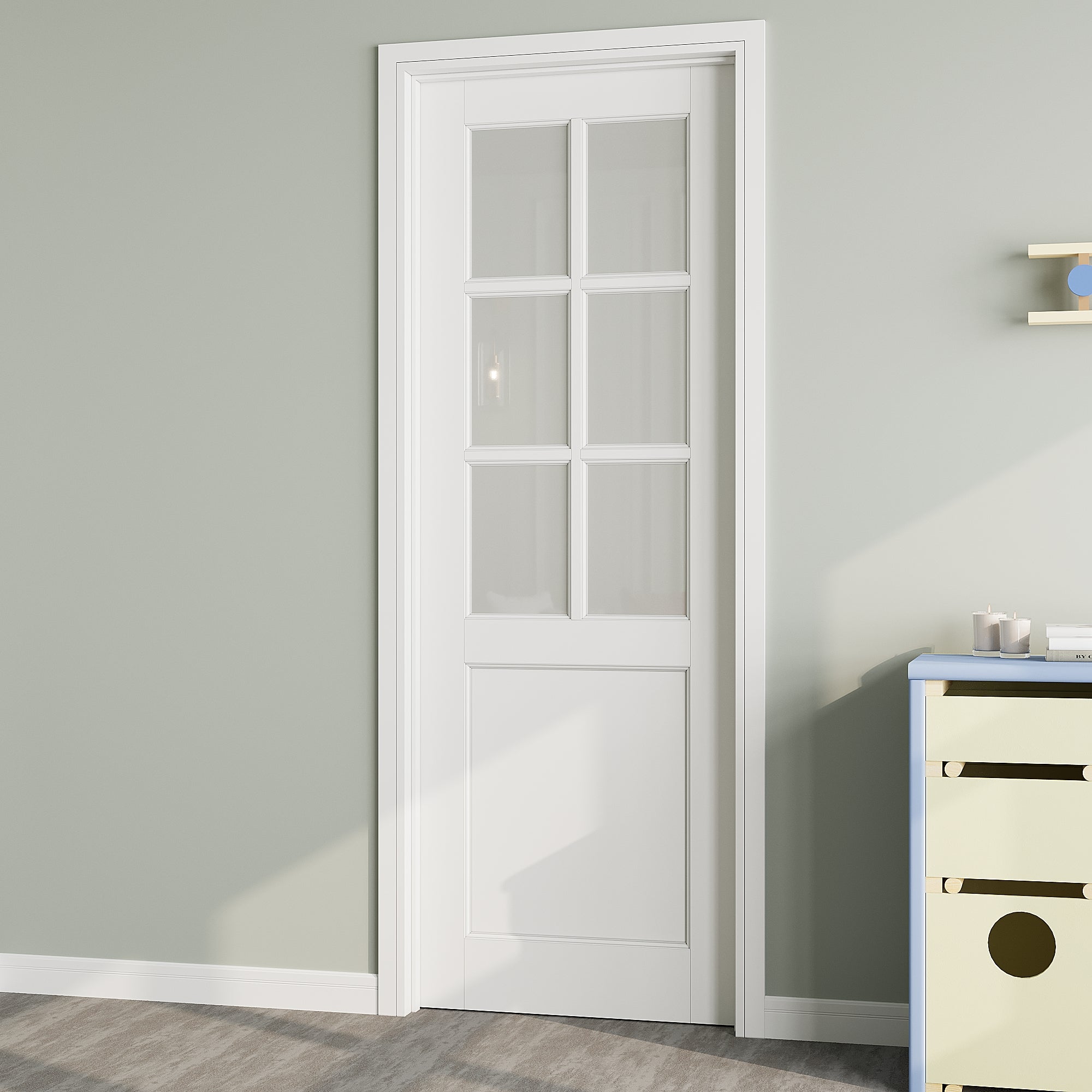 Ark Design 6-Lite Frosted Glass Door Slab Prefinished & Paintable Surface, with/without Prehung Kit, White