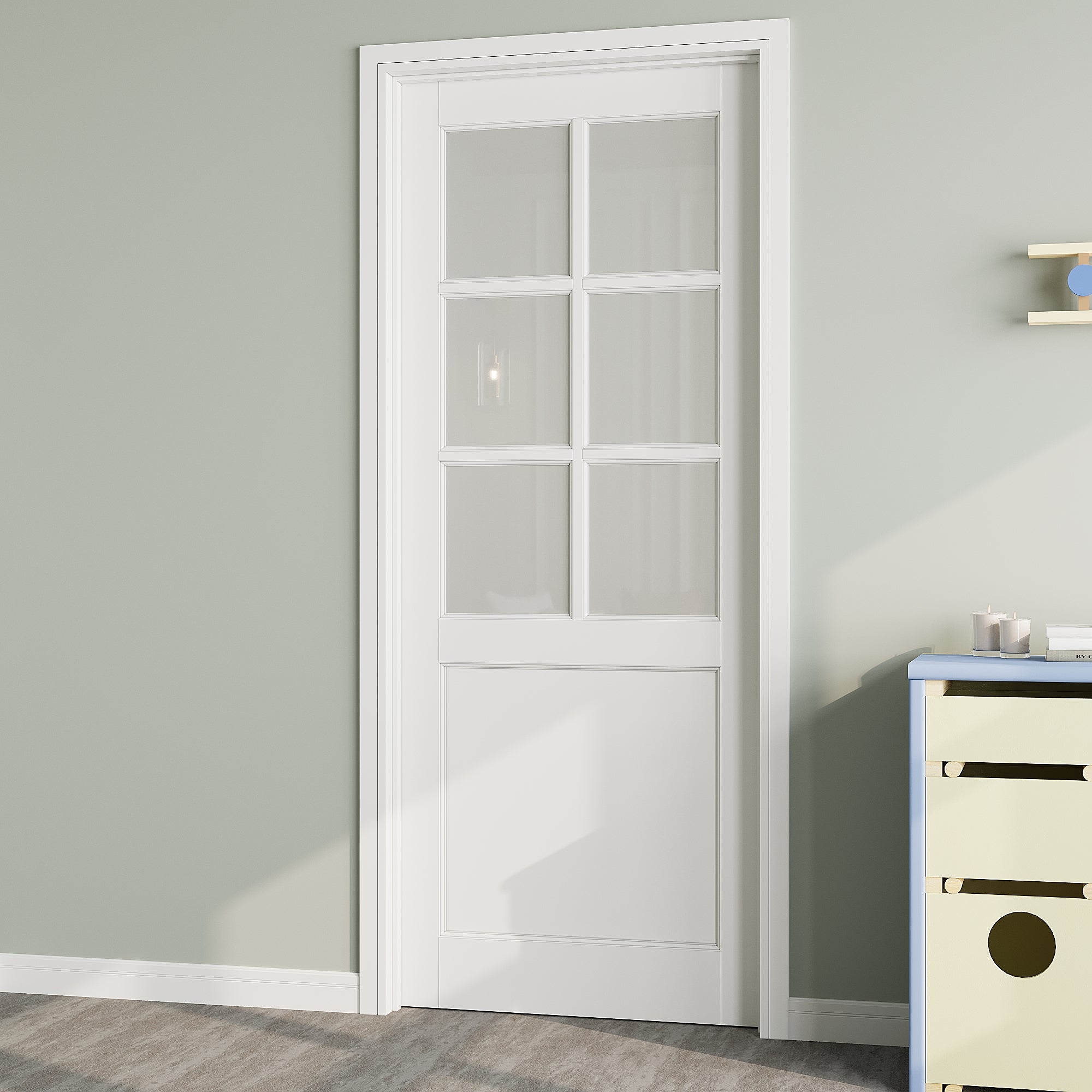 Ark Design 6-Lite Frosted Glass Door Slab Prefinished & Paintable Surface, with/without Prehung Kit, White