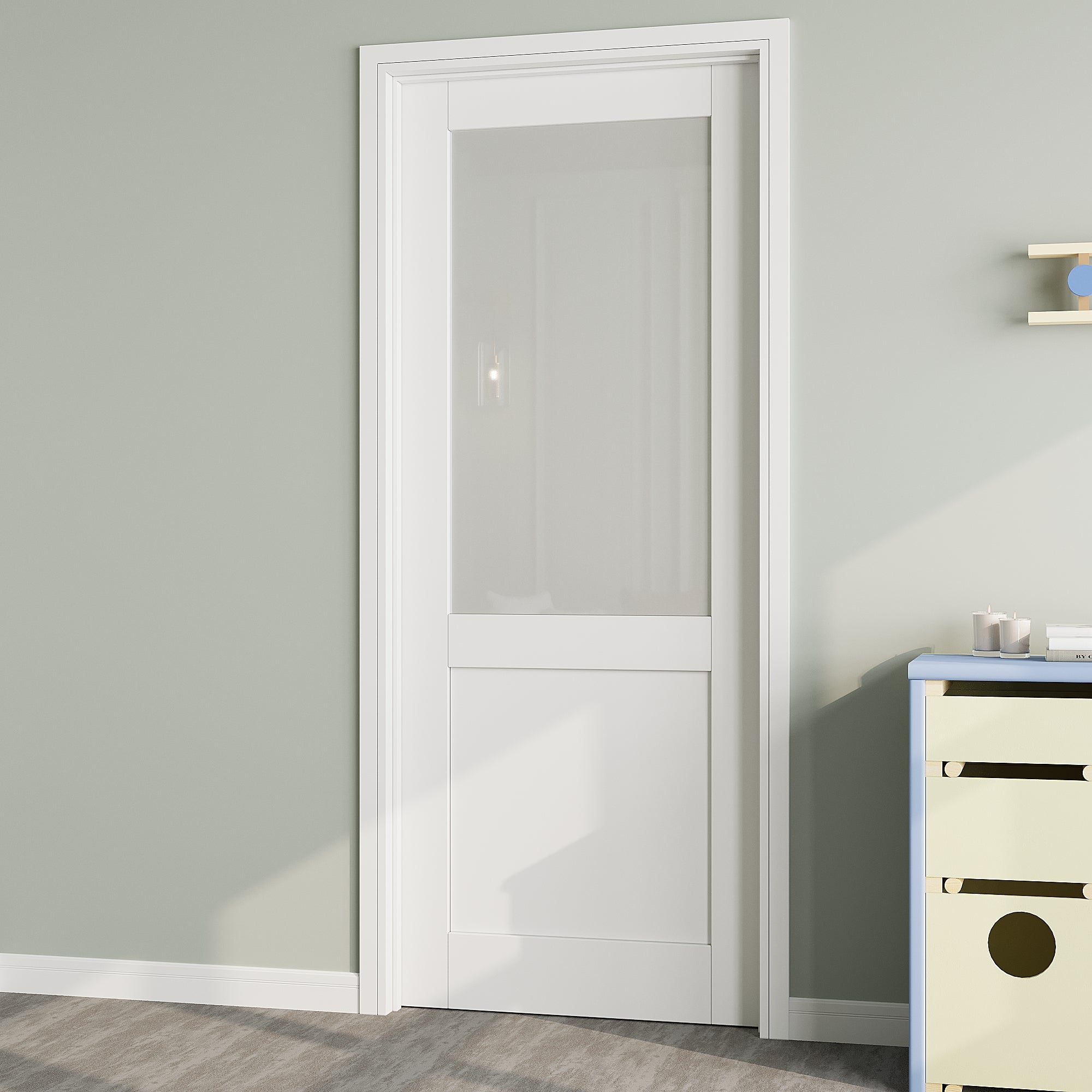 Ark Design Half Lite Frosted Glass Door Slab with/without Prehung Kit, White