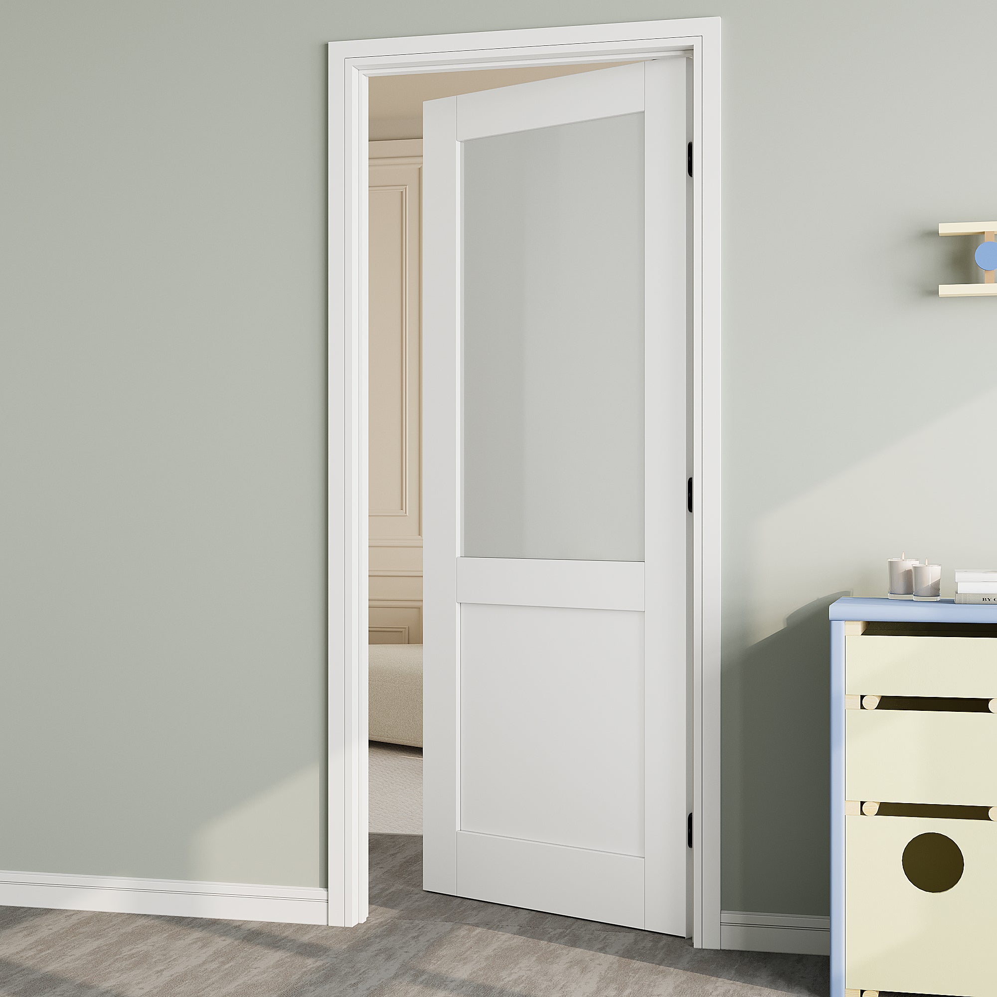 Ark Design Half Lite Frosted Glass Door Slab with/without Prehung Kit, White