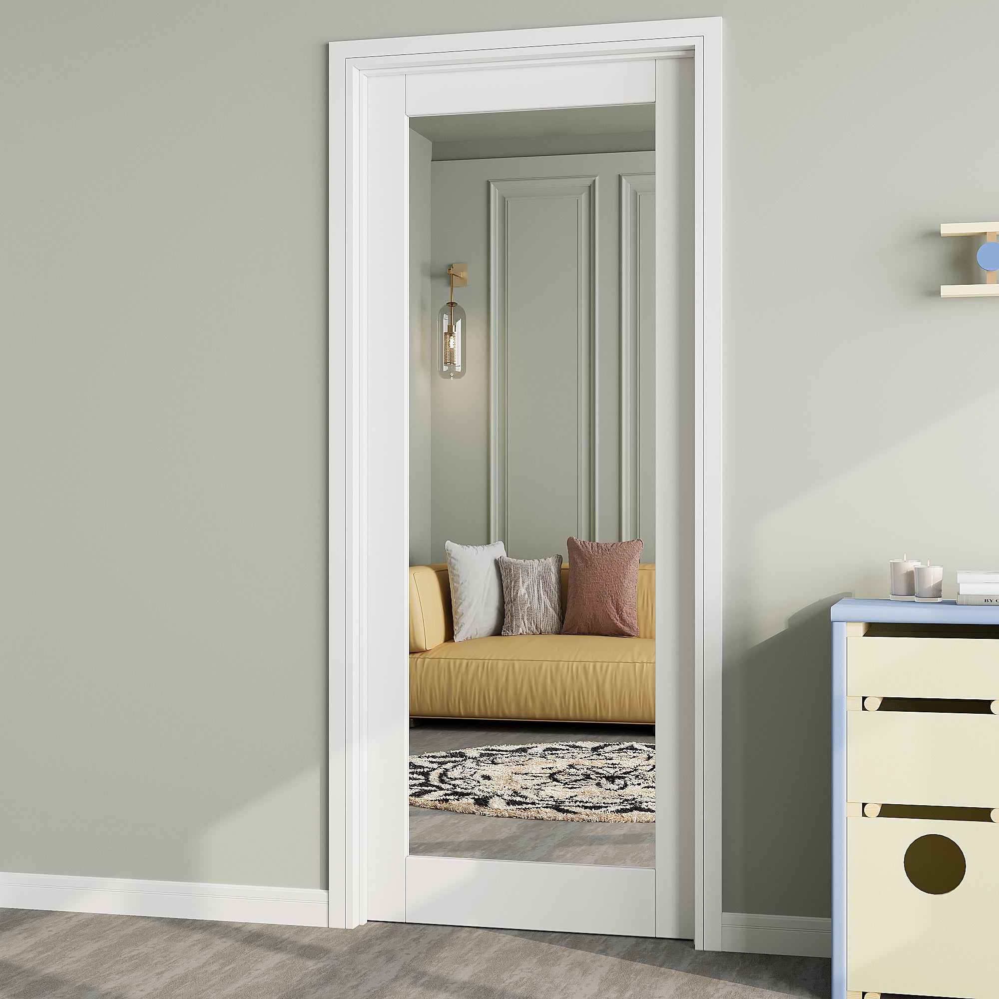 Ark Design 1-Lite One Side Mirror Door Slab with/without Prehung Kit, White