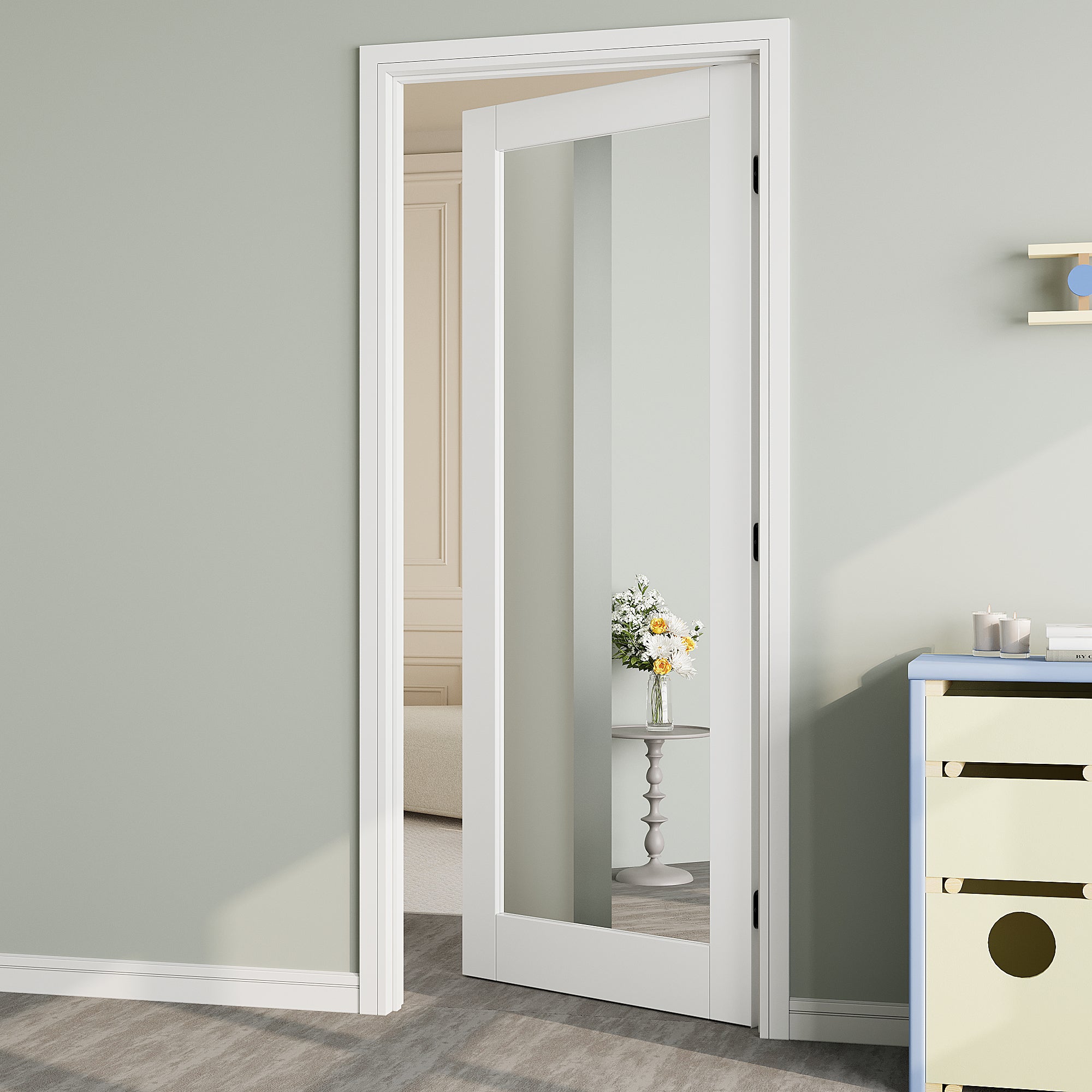 Ark Design 1-Lite One Side Mirror Door Slab with/without Prehung Kit, White