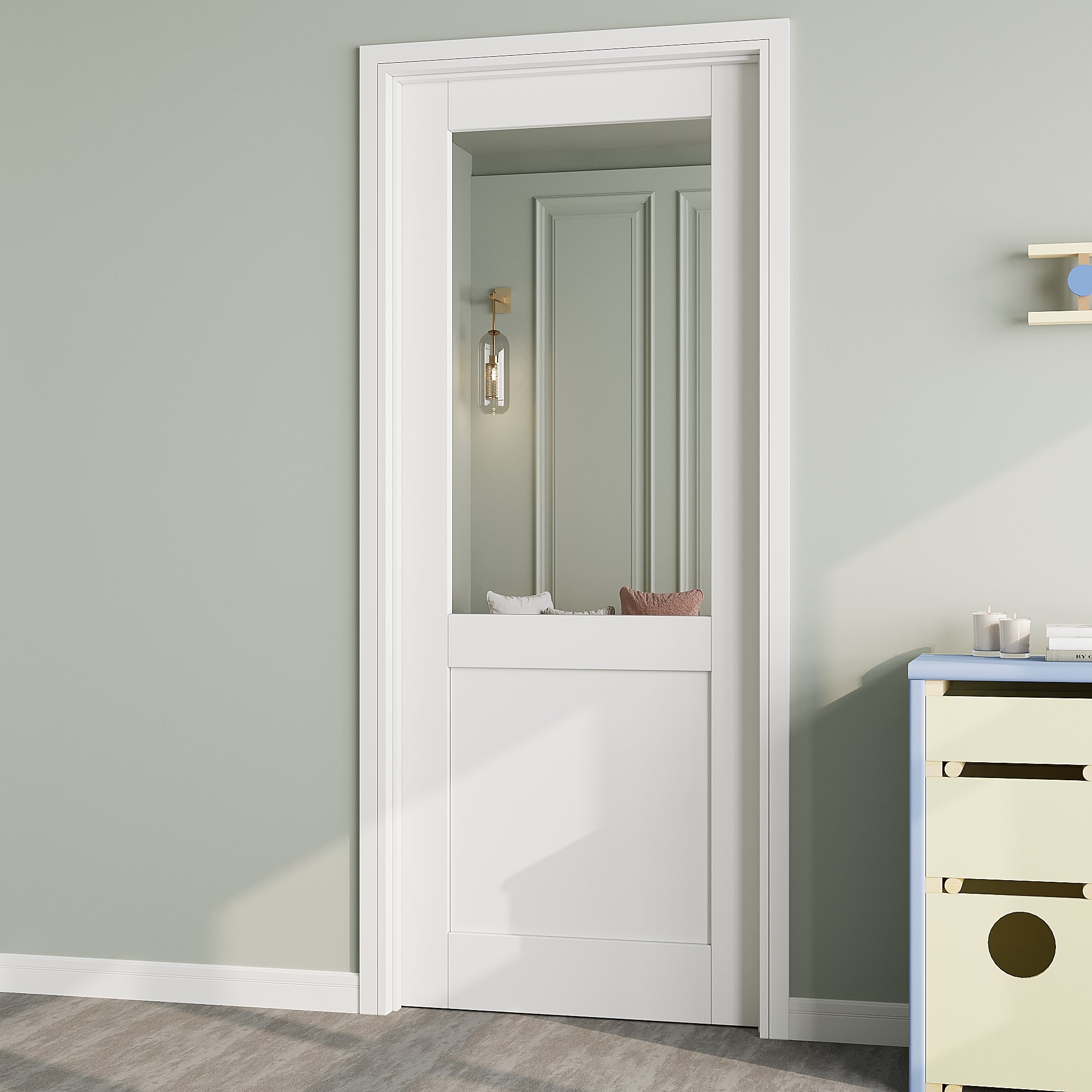 Ark Design Half-Lite Mirror Door Slab with/without Prehung Kit, White