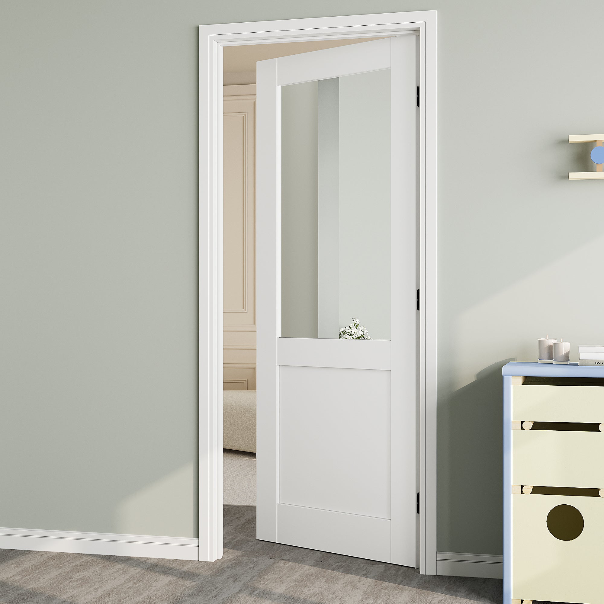 Ark Design Half-Lite Mirror Door Slab with/without Prehung Kit, White