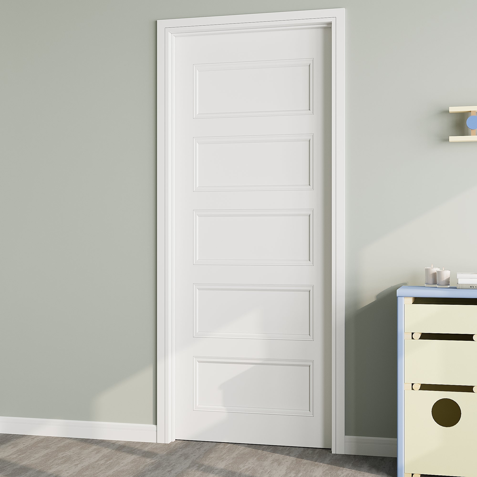 Ark Design 5-Lite Panel Molded Door Slab with/without Prehung Kit, White