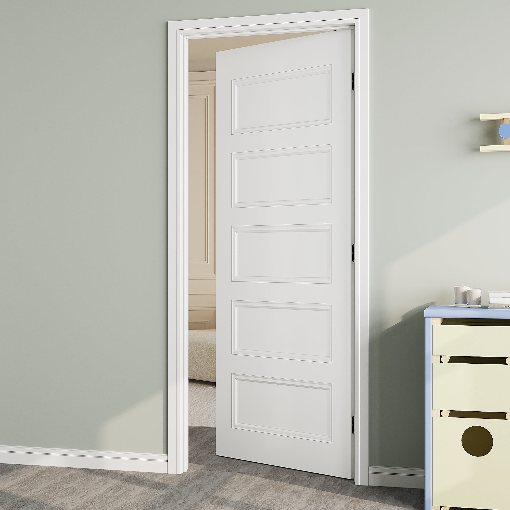 Ark Design 5-Lite Panel Molded Door Slab with/without Prehung Kit, White