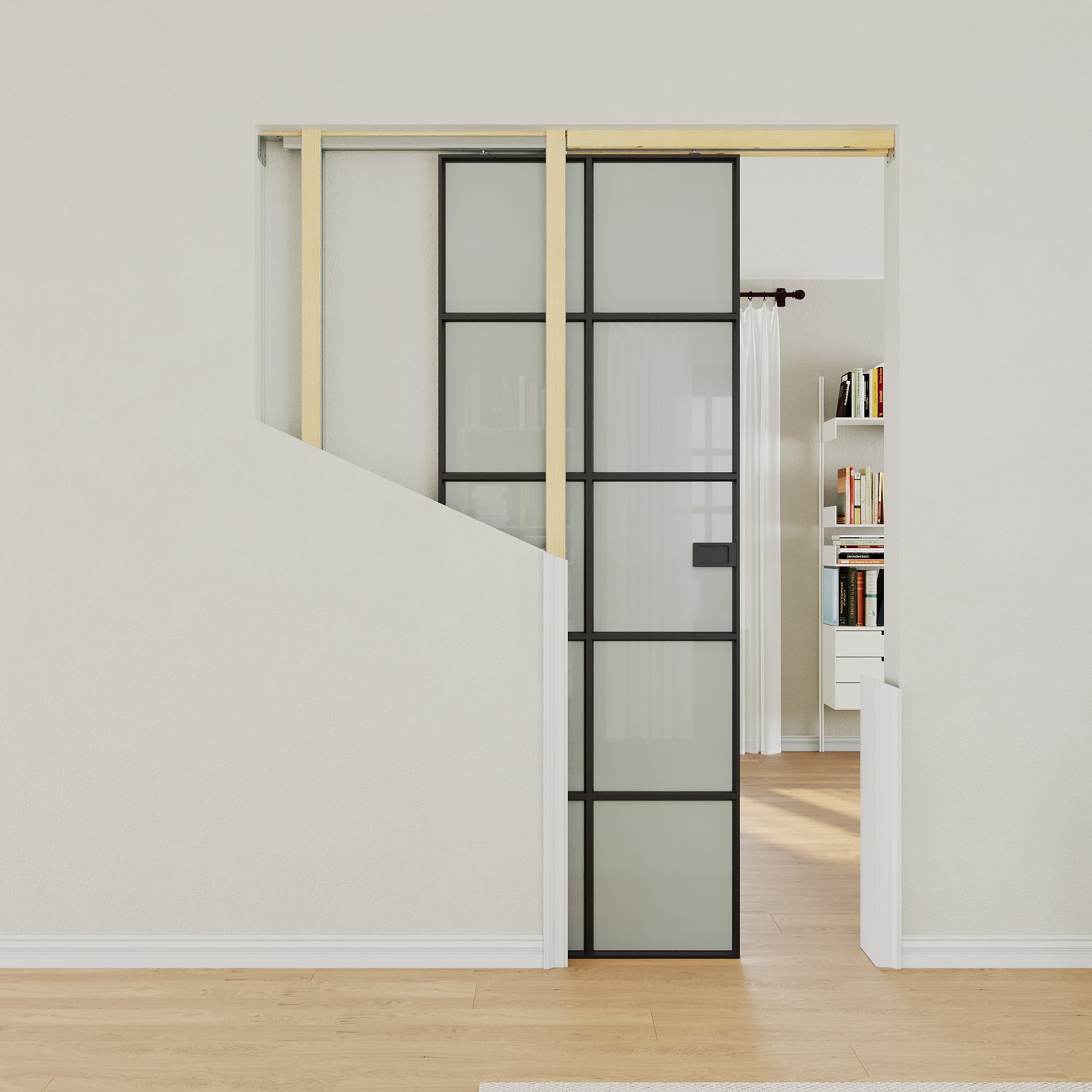 Ark Design 10-Lite Aluminum Tempered Frosted Glass Pocket Door with Hardware Kit & Frame