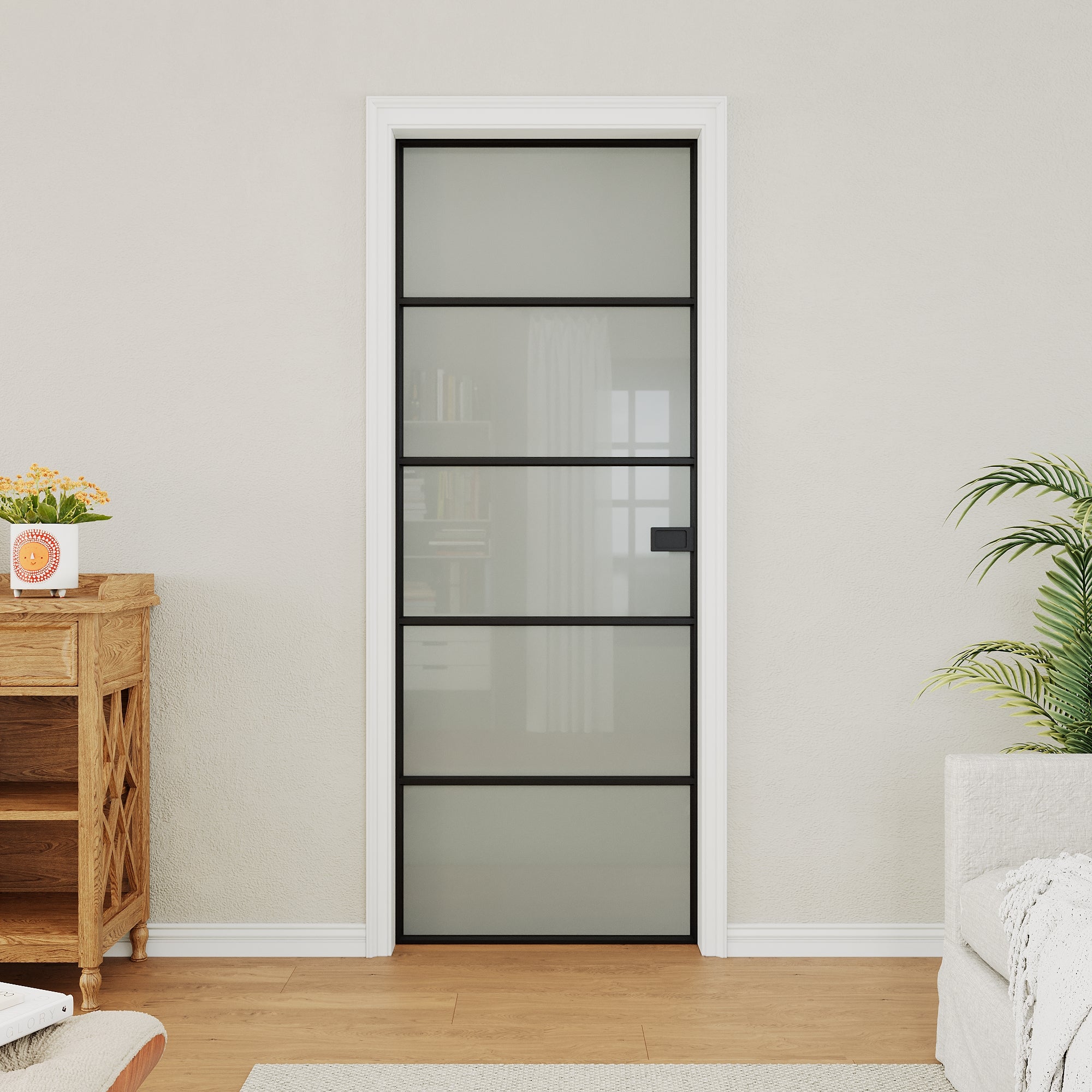 Ark Design 5-Lite Aluminum Tempered Frosted Glass Pocket Door with Hardware Kit & Frame