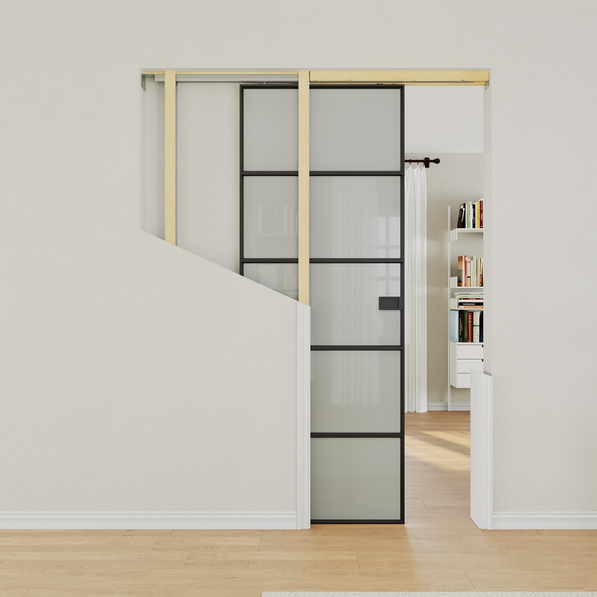 Ark Design 5-Lite Aluminum Tempered Frosted Glass Pocket Door with Hardware Kit & Frame