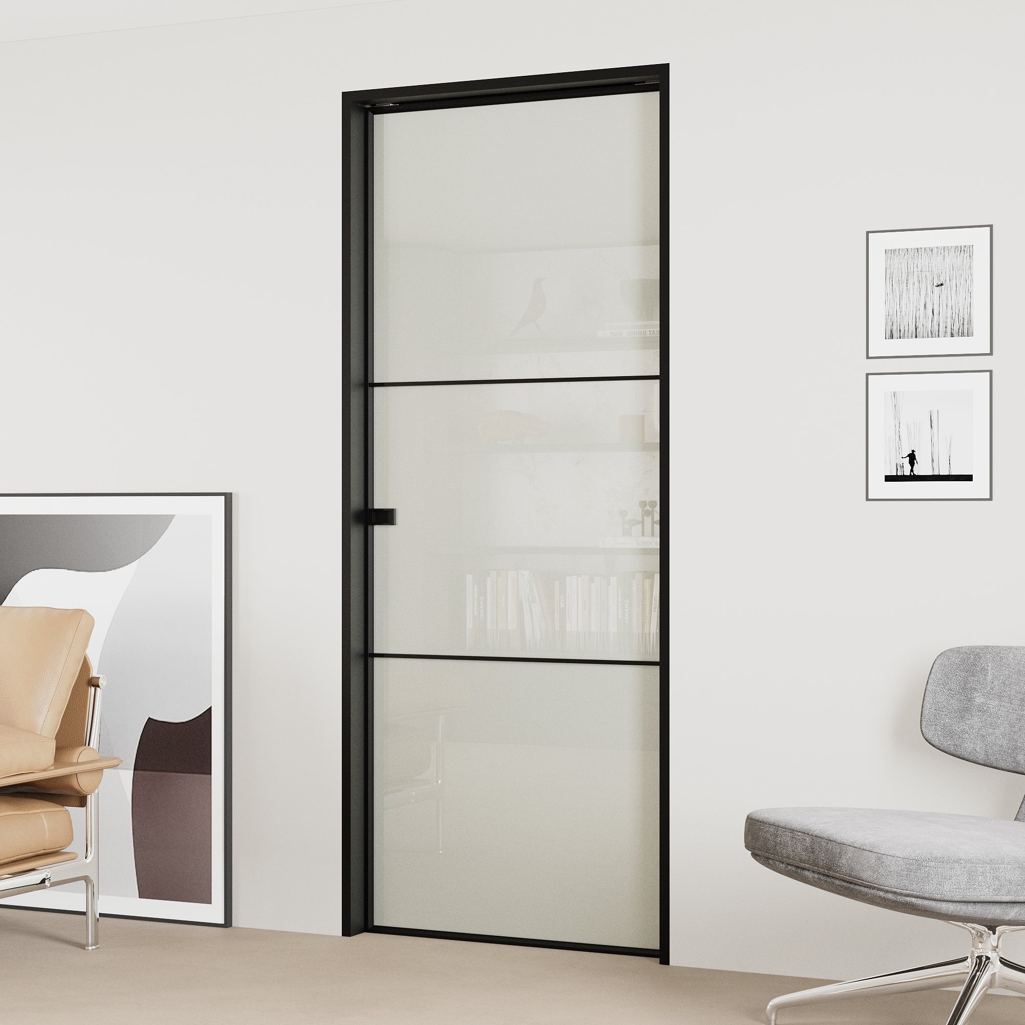 Ark Design 3-Lite Aluminum Tempered Frosted Glass Pocket Door with Hardware Kit & Soft Close & Frame, Solid Core MDF Wood & Paint-grade Finished, White