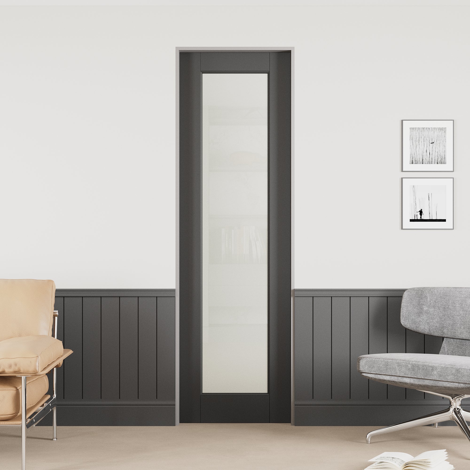 Ark Design 1-Lite Tempered Frosted Glass Pocket Door with Hardware Kit & Soft Close & Black Frame, Solid Core MDF Wood & Paint-grade Finished