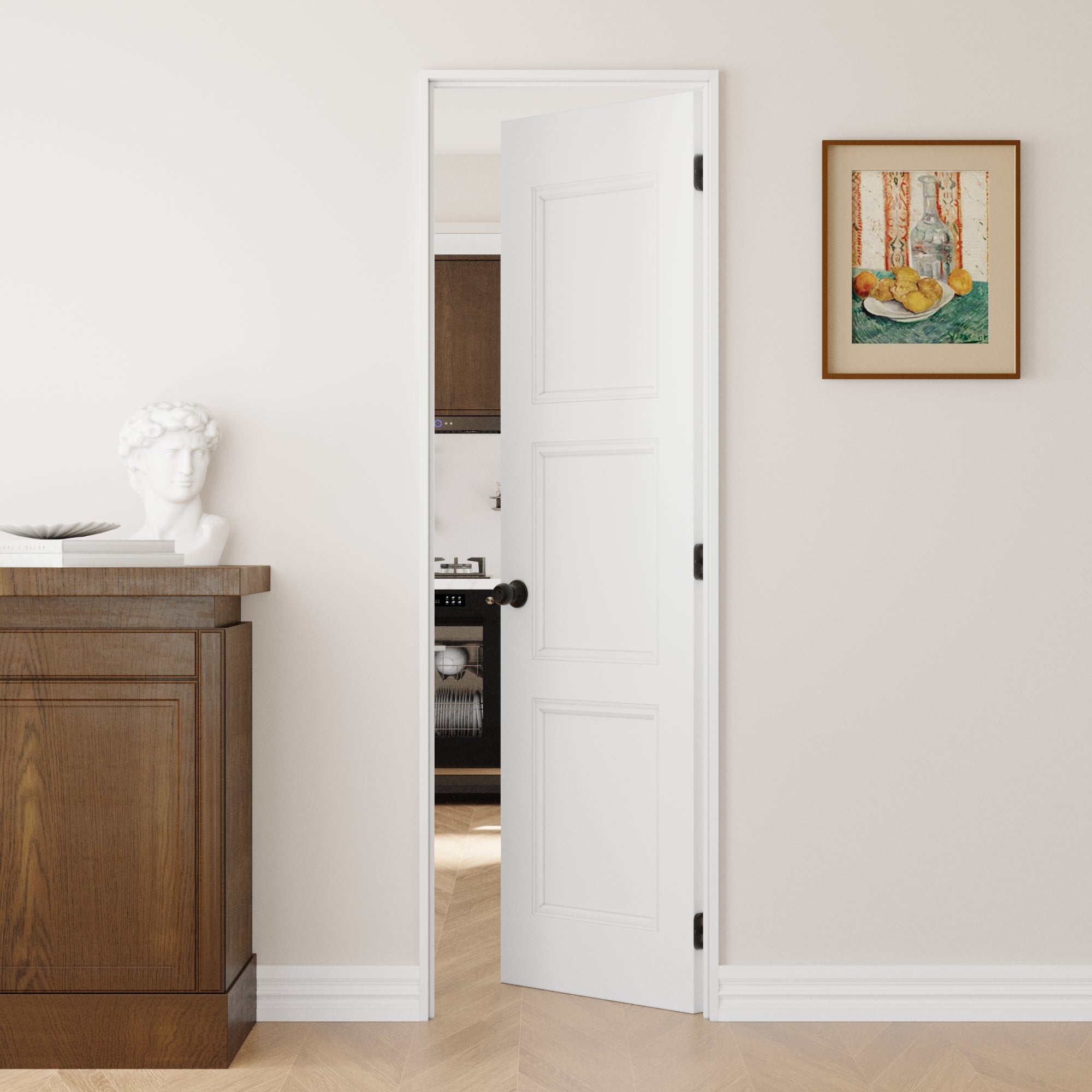 Ark Design 3-Lite Panel Door Slab with Prehung Kit, Right / Left Handed, White