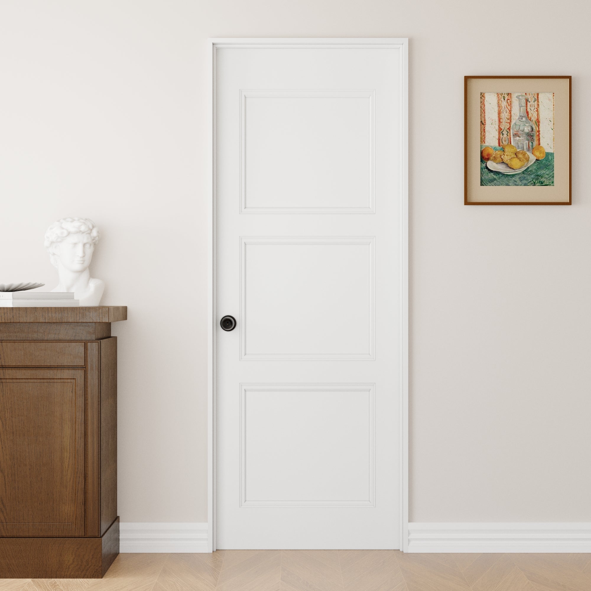 Ark Design 3-Lite Panel Door Slab with Prehung Kit, Right / Left Handed, White