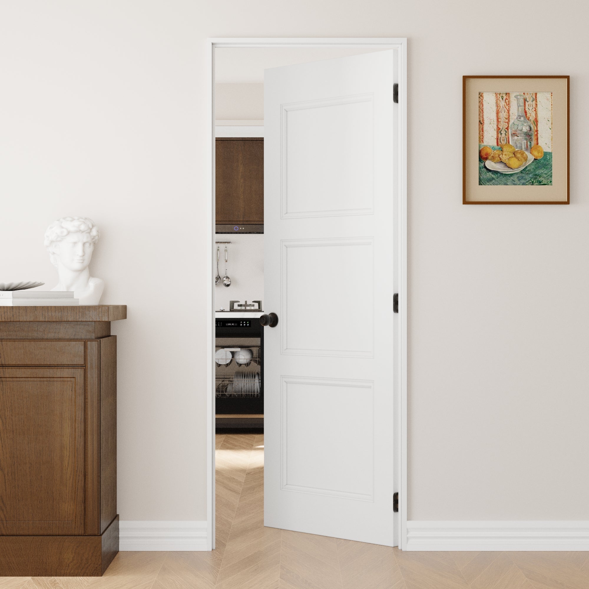 Ark Design 3-Lite Panel Door Slab with Prehung Kit, Right / Left Handed, White