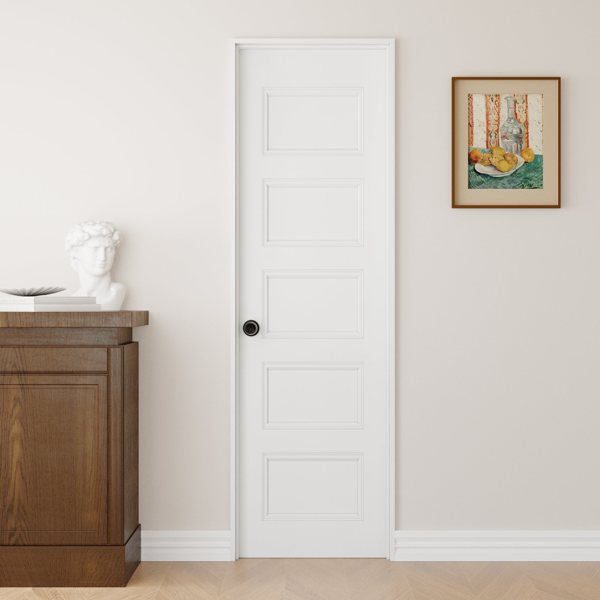 Ark Design 5-Lite Panel Door Slab with Prehung Kit, Right / Left Handed, White