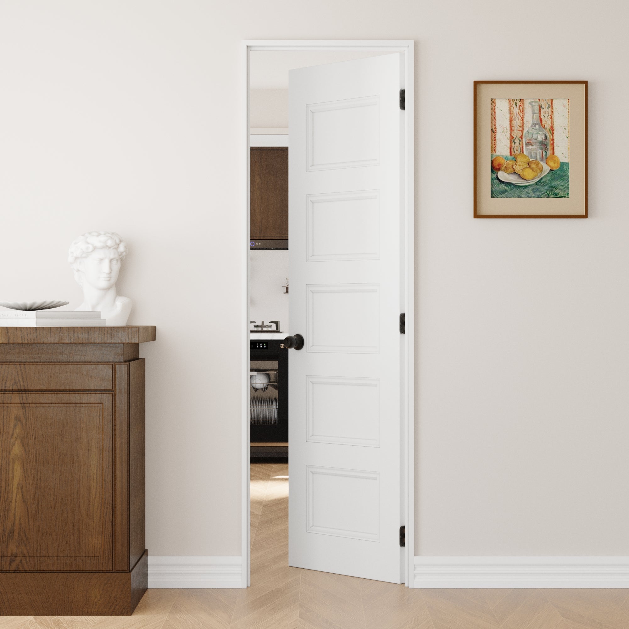 Ark Design 5-Lite Panel Door Slab with Prehung Kit, Right / Left Handed, White