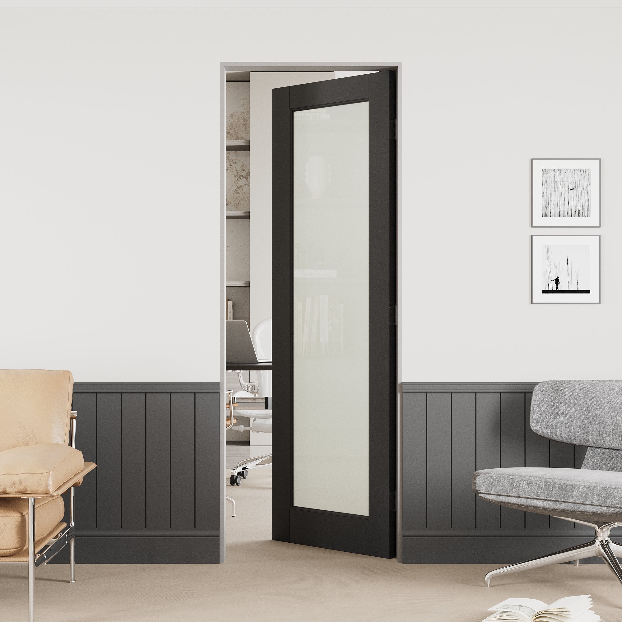 Ark Design Frosted Glass Door Slab with/without Prehung Kit, Black