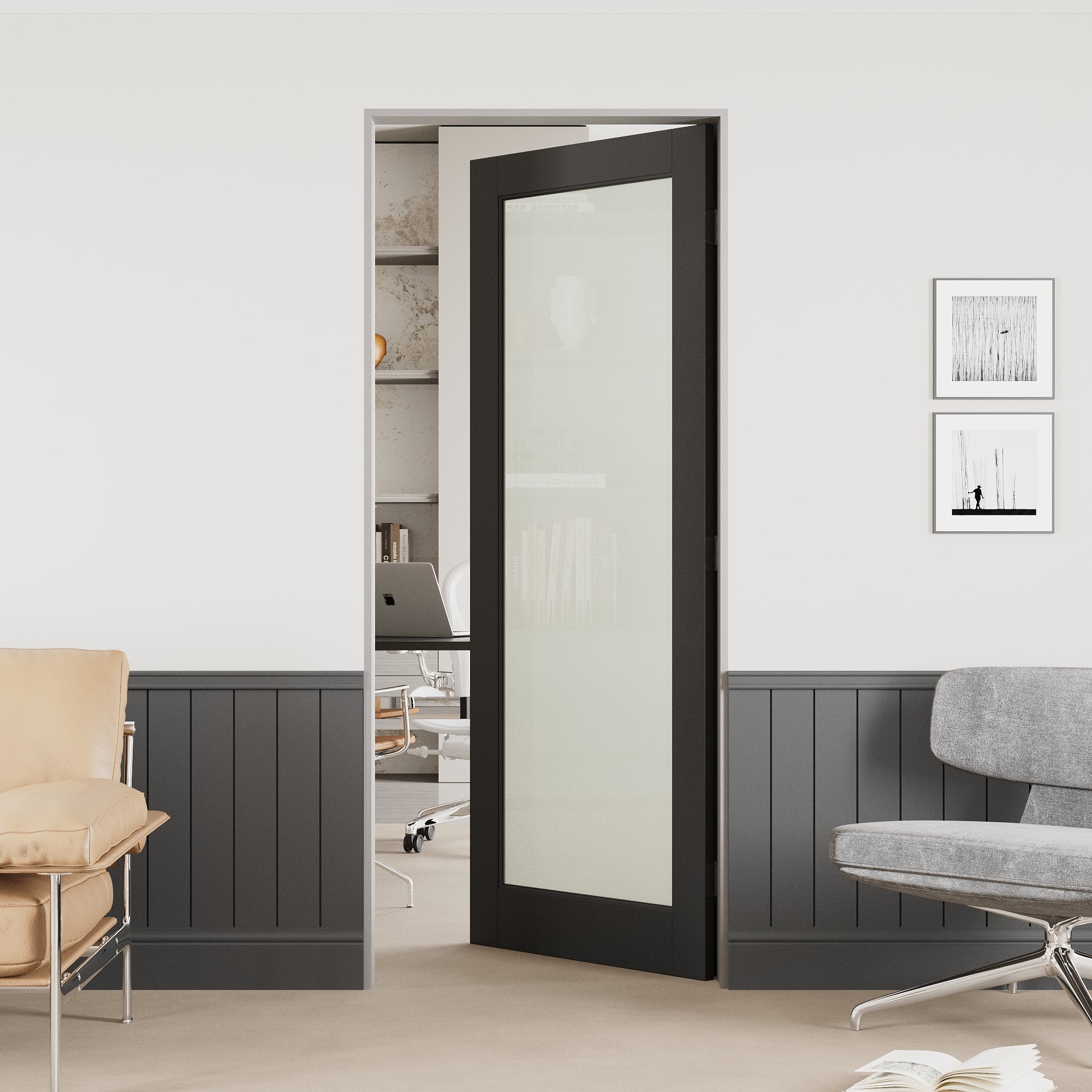 Ark Design Frosted Glass Door Slab with/without Prehung Kit, Black
