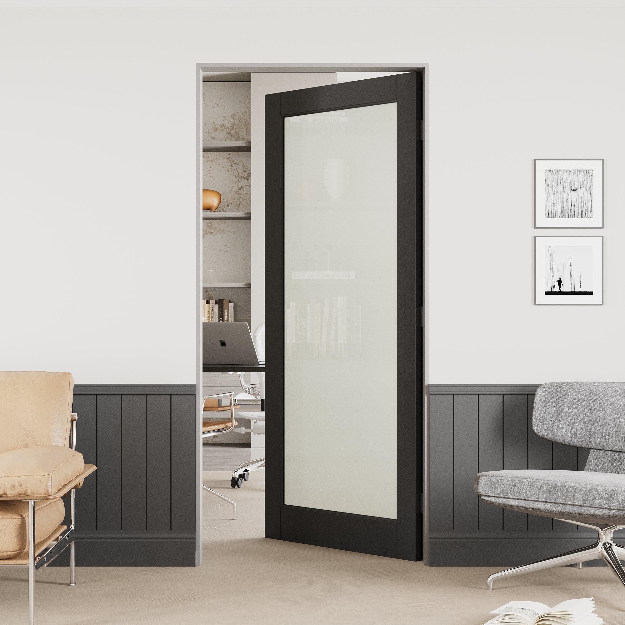 Ark Design Frosted Glass Door Slab with/without Prehung Kit, Black