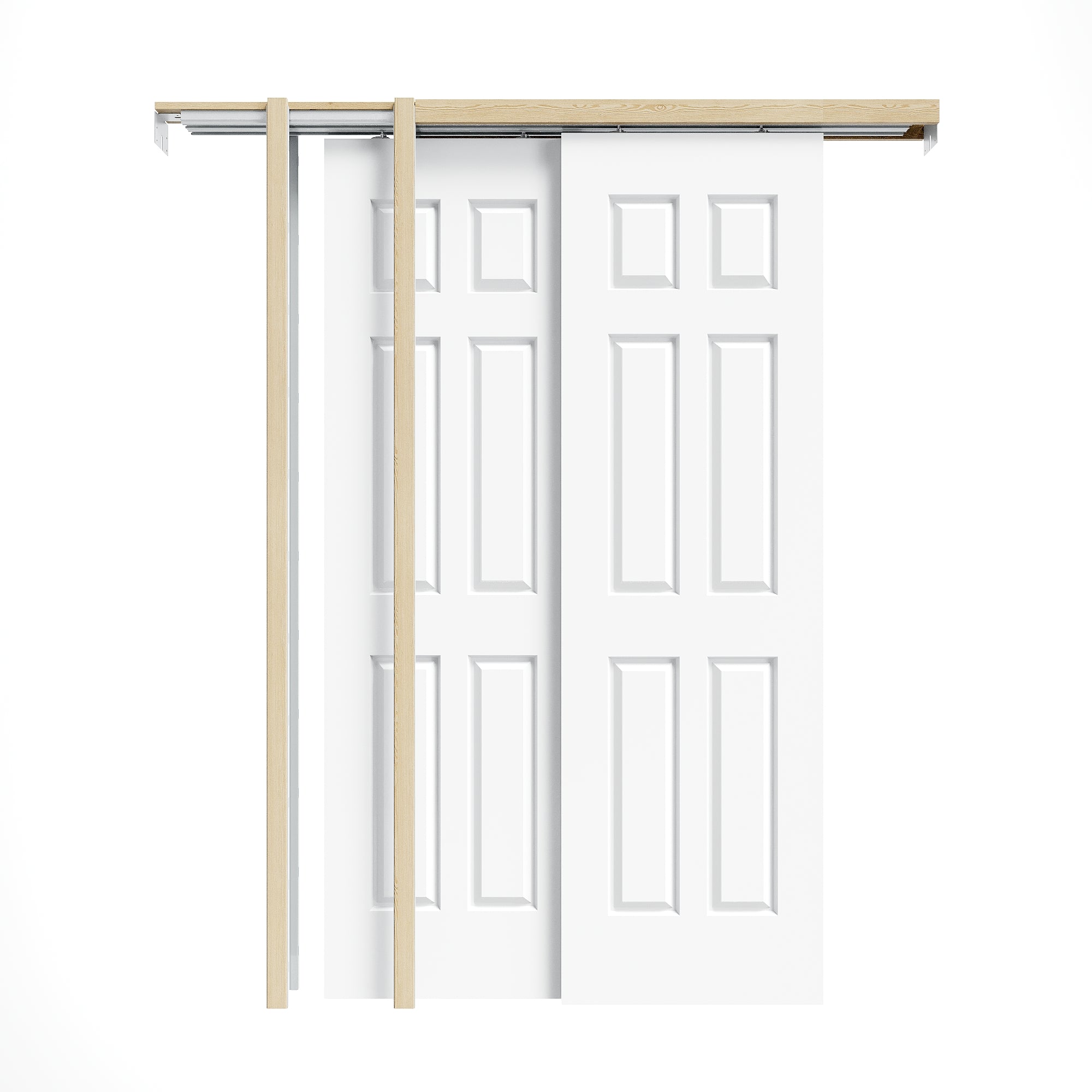 Ark Design Molded 6 Lite Panel Double Bypass Pocket Door with Hardware Kit & Soft Close & Frame, Solid Core MDF Wood & Paint-grade Finished, White