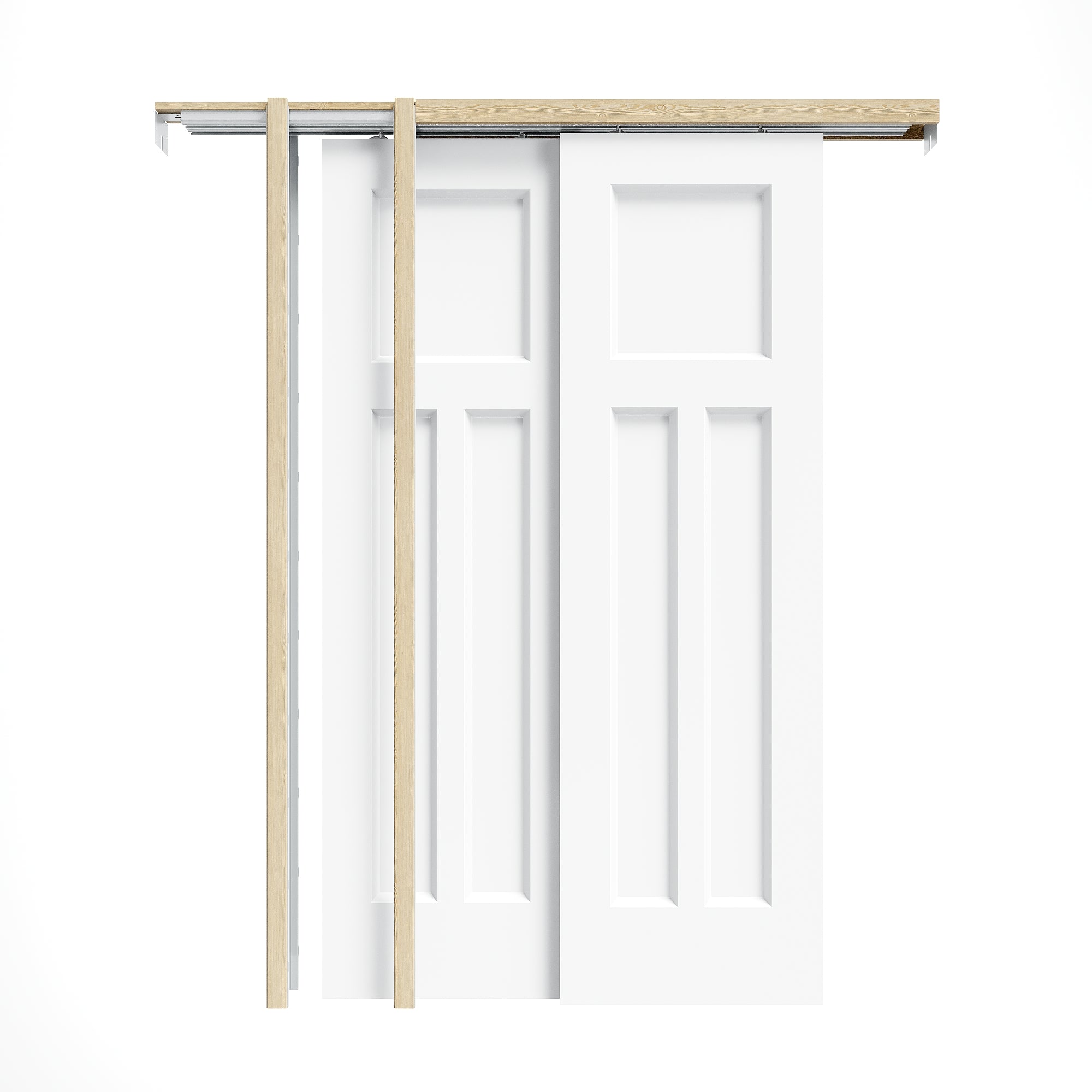 Ark Design Molded T Panel Double Bypass Pocket Door with Hardware Kit & Soft Close & Frame, Solid Core MDF Wood & Paint-grade Finished, White