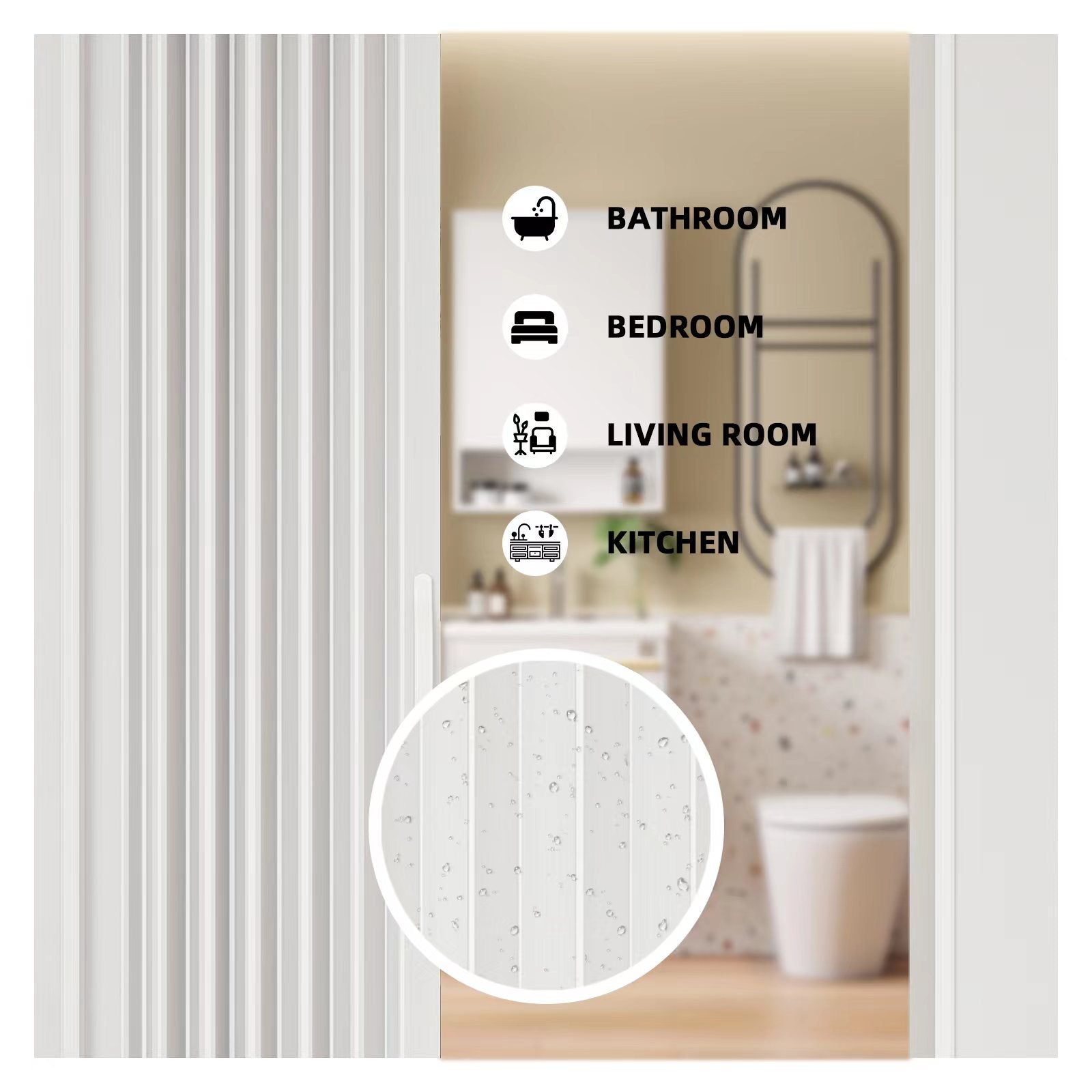 Ark Design Upgrade Dual Layer Vinyl Accordion Door with Handles and Magnetic Door Lock, 1-Lite Frosted Acrylic Glass, White