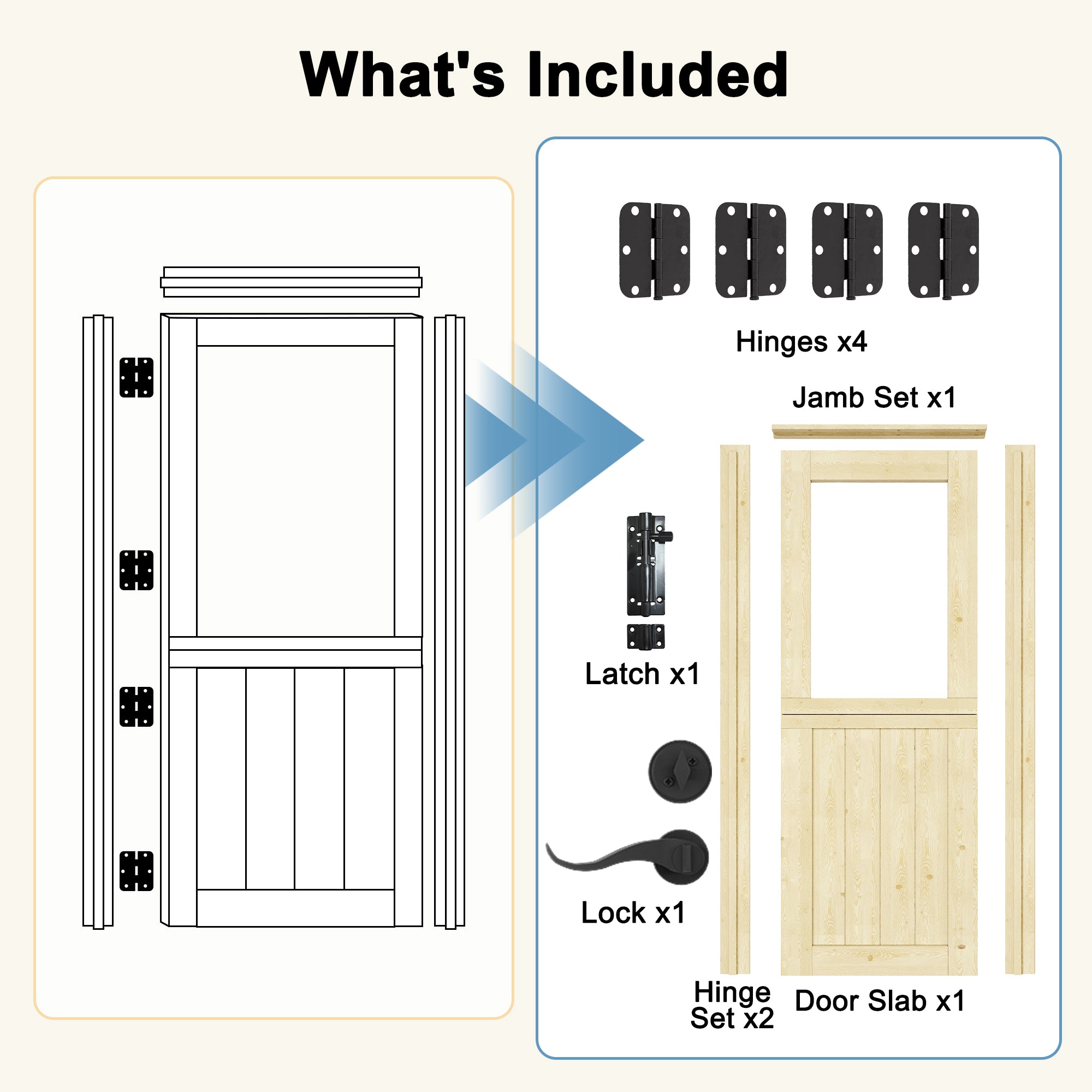 Ark Design Solid Pine Universal 1 Lite Clear Glass Unfinished Dutch Door, Pine Wood Front Door with/without Ready-to-Assemble Jamb